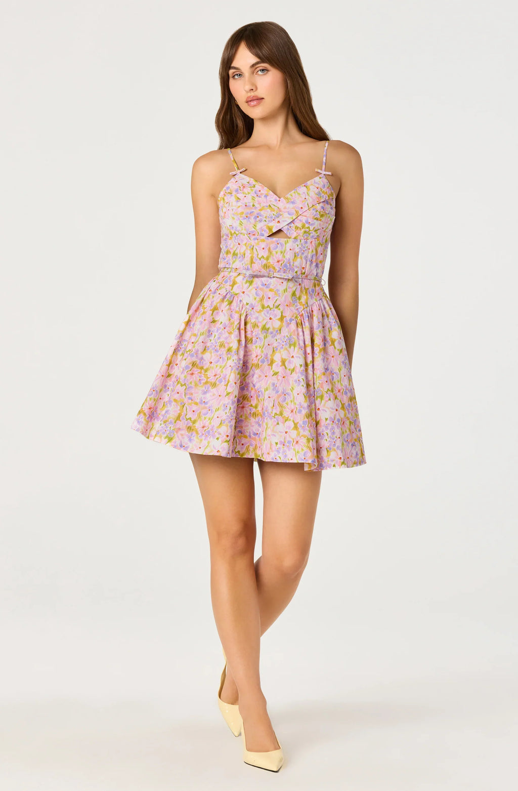 Isha Floral Sweetheart Mini Dress with Belt