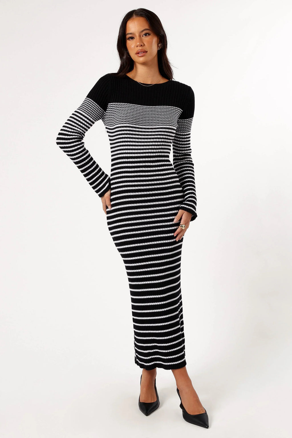 Robe midi à manches longues Camy - Noir/Blanc