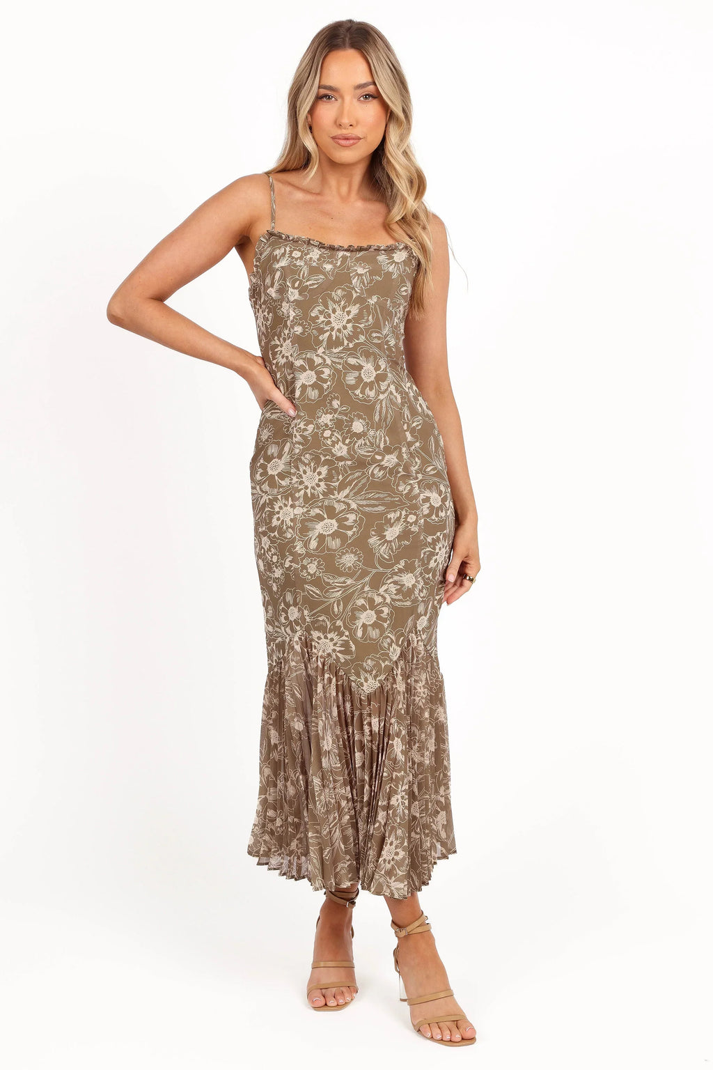 Robe midi Ashton – imprimé fleuri olive