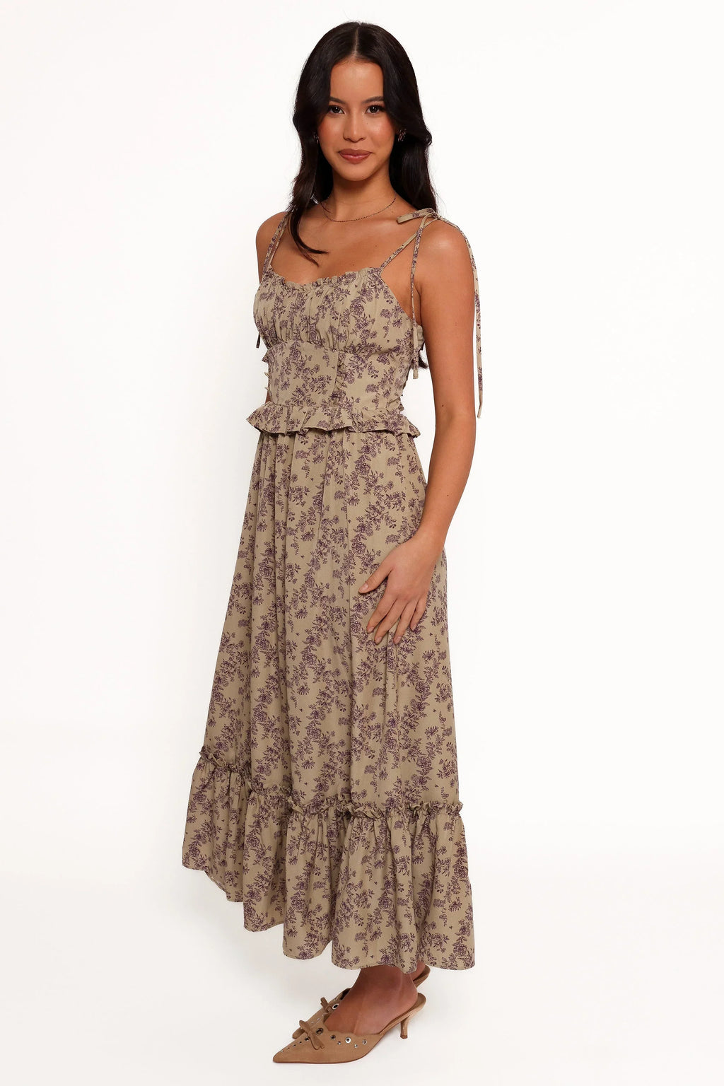 Robe midi Karie - Olive/Violet foncé