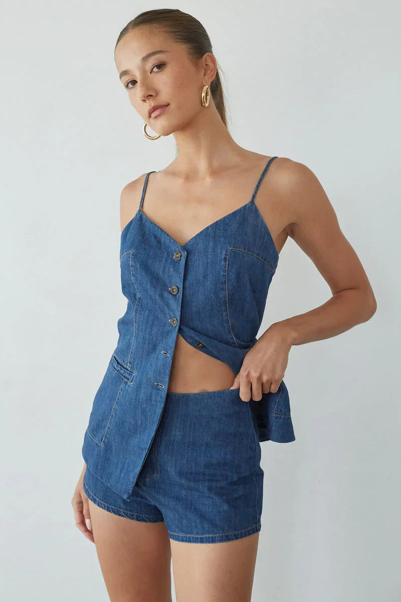Short en jean taille moyenne Amena