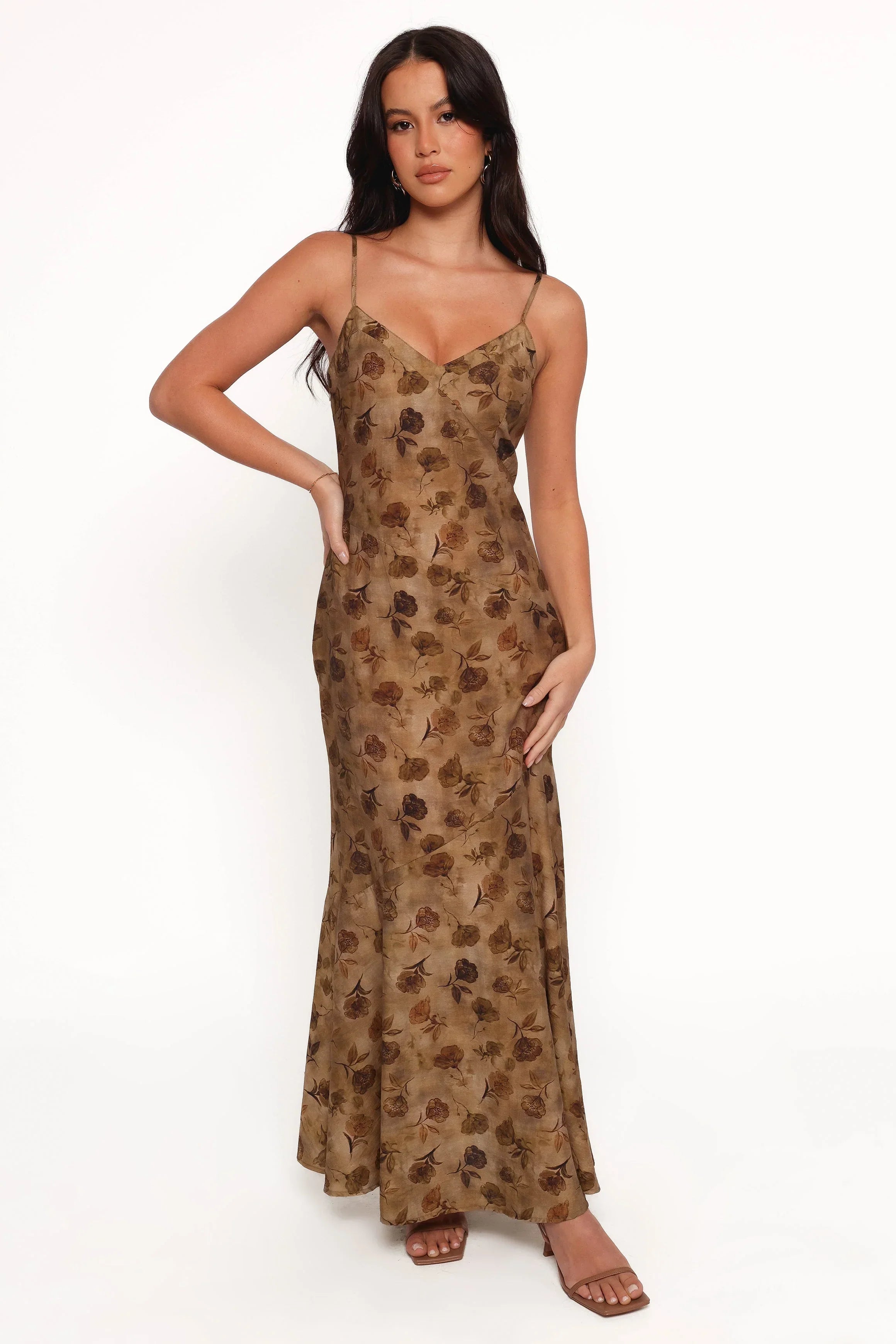 Robe midi Fia - Fleurs mordorées