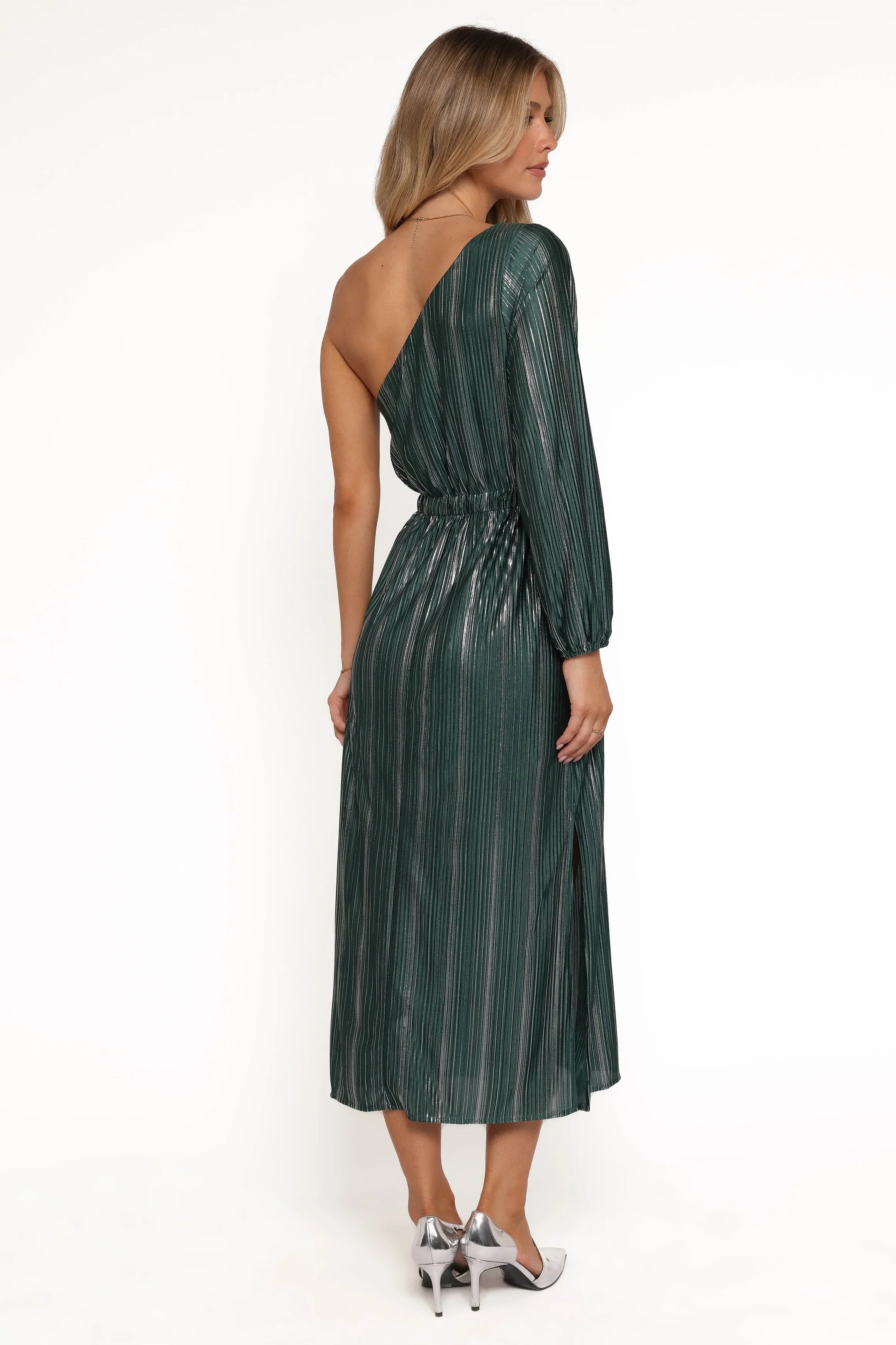 Pontee One Shoulder Pleated Midi Dress - Green