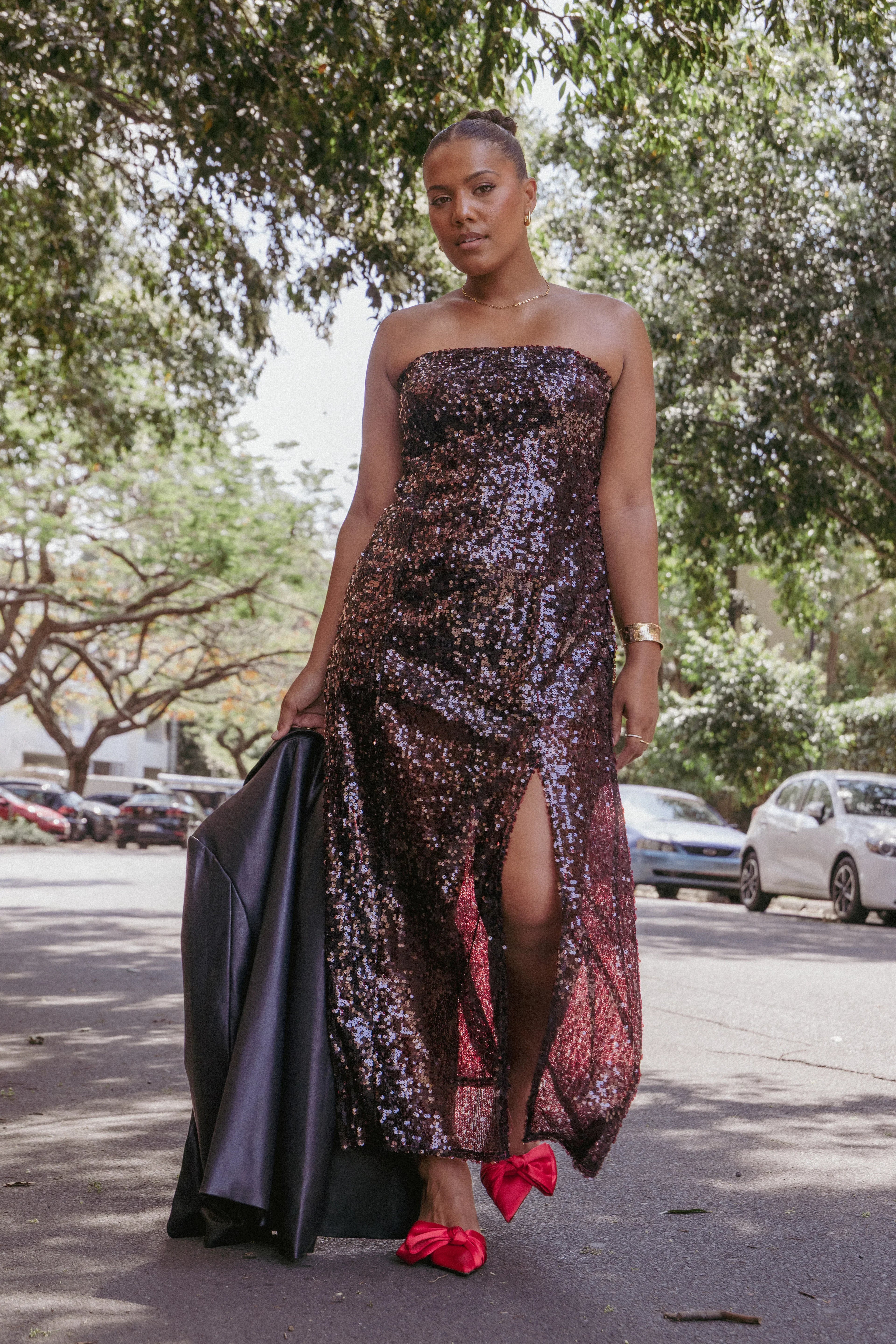 Robe longue Liliane - Paillettes cerise