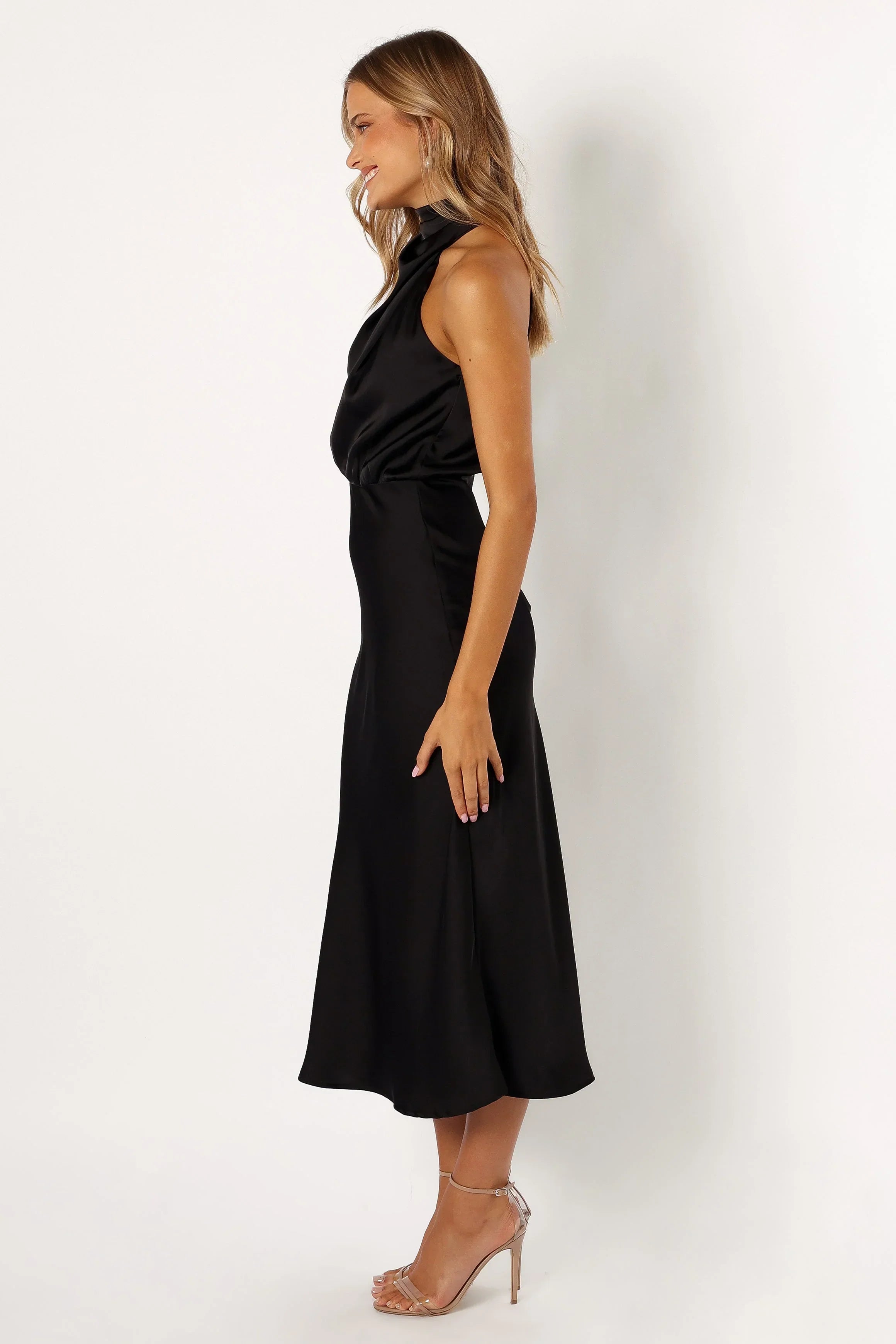 Robe midi Anabelle à col montant - Noir
