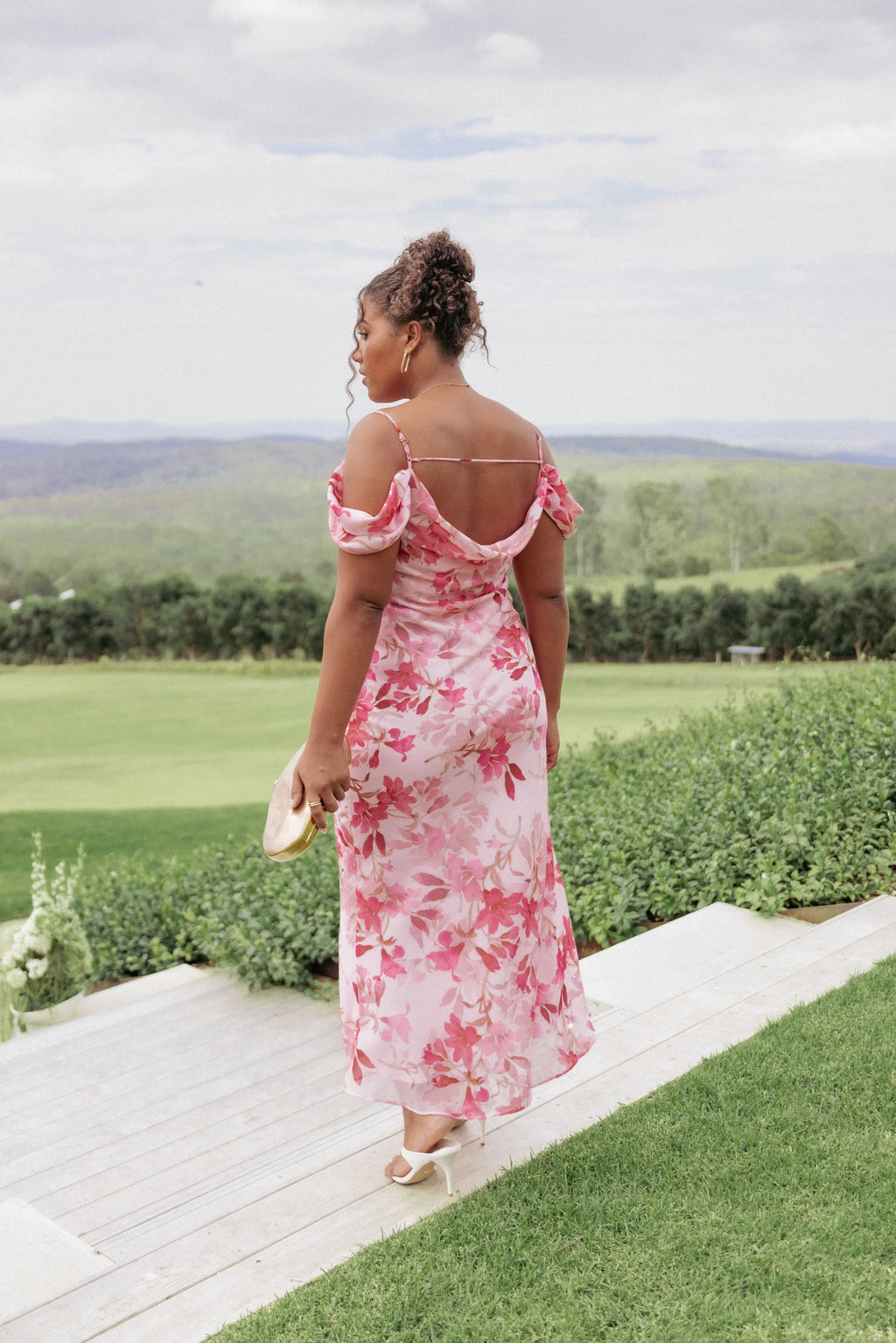 Robe mi-longue Esther - Imprimé fleuri rose