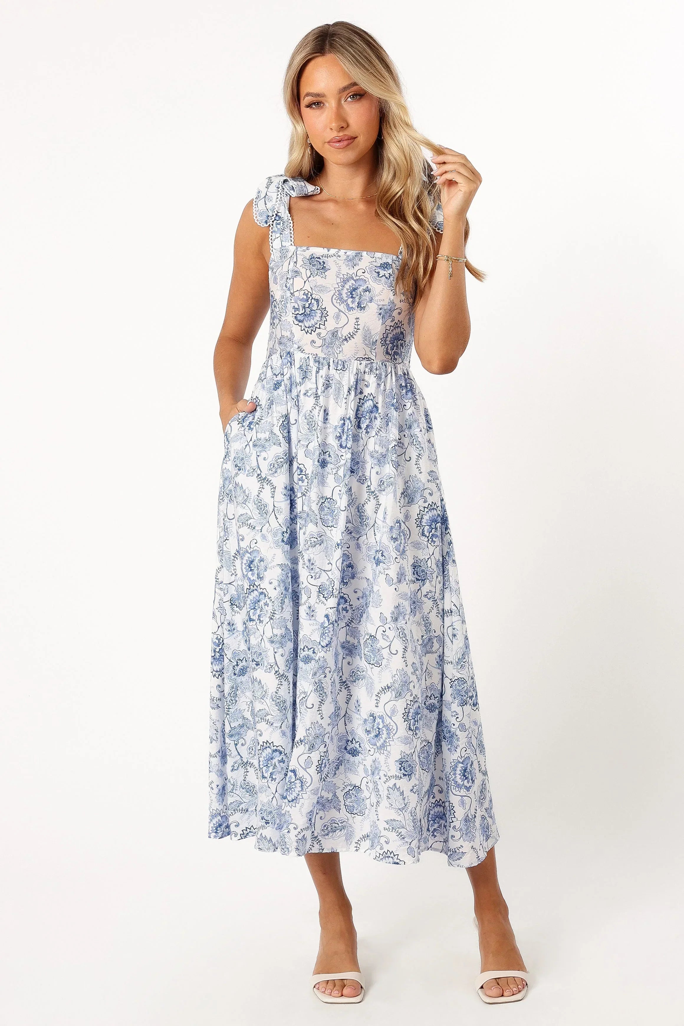 Robe Midi Janie - Imprimé Floral Bleu