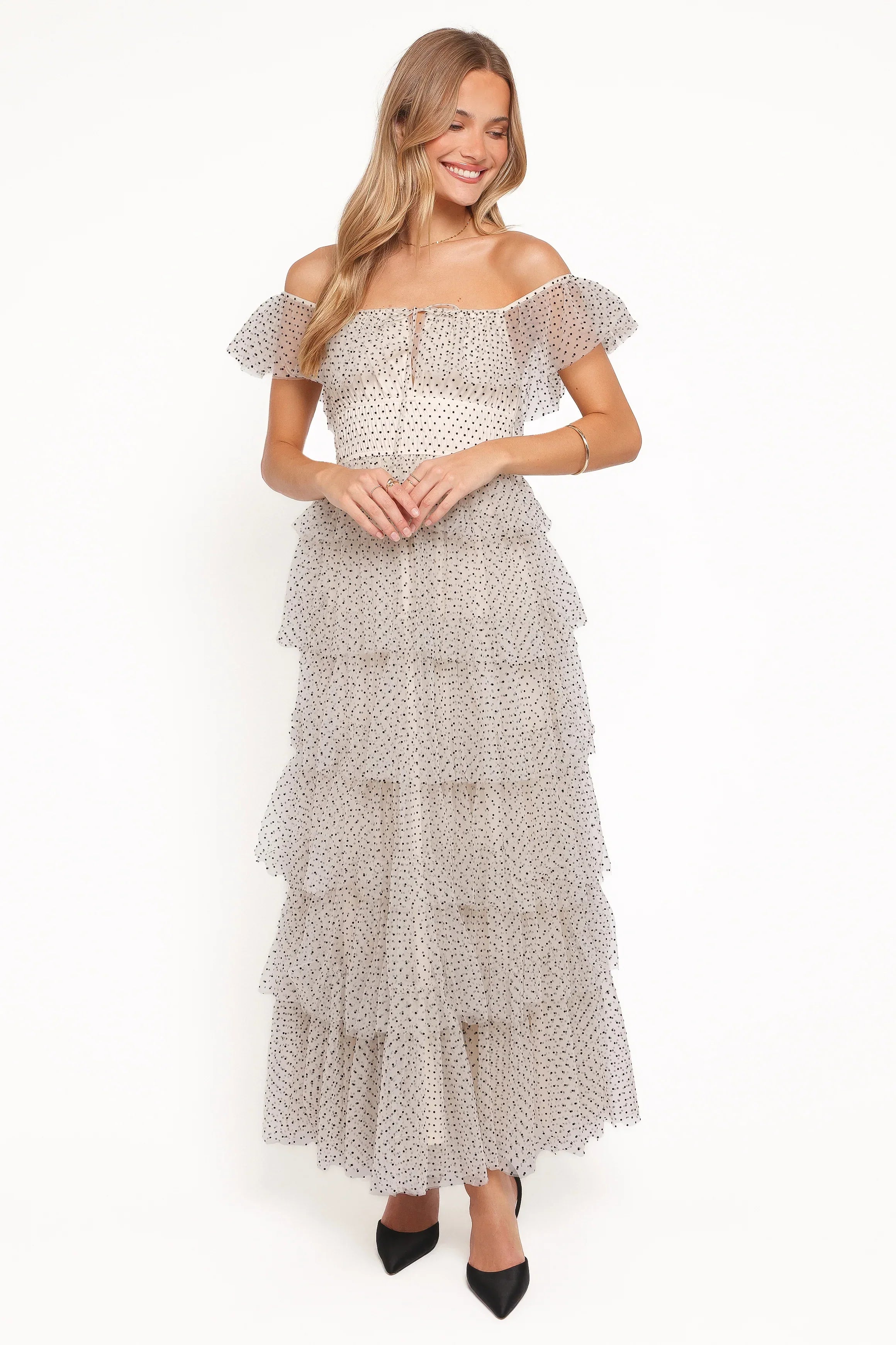Robe longue Belle - Crème à pois