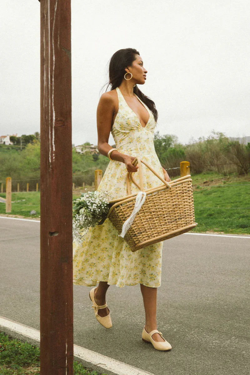 Robe midi à licou fleurie Alice