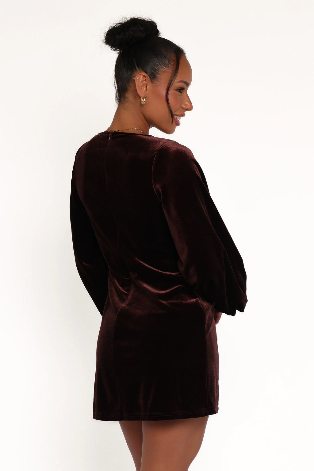 Mini-robe en velours Twylar à manches longues - Marron