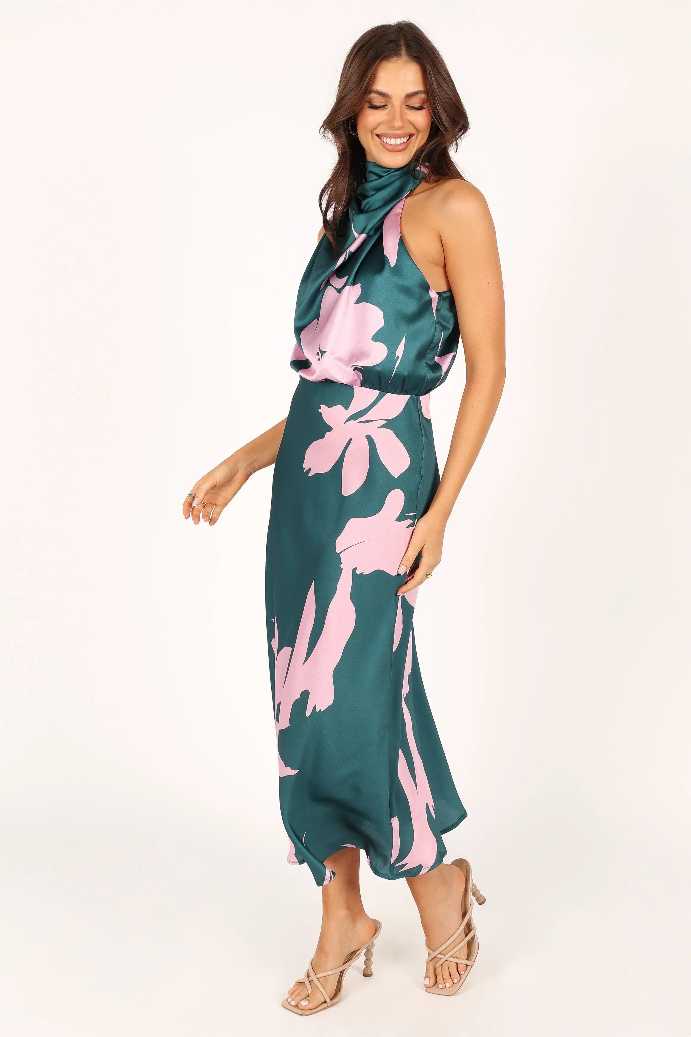 Robe Midi Anabelle Col Montant - Vert Rose