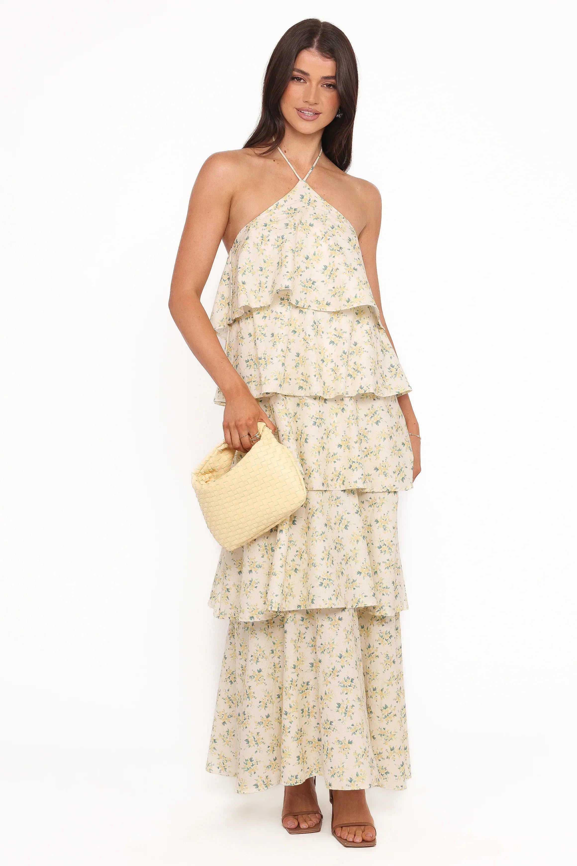 Robe longue Darlia à encolure dos-nu - Imprimé floral jaune