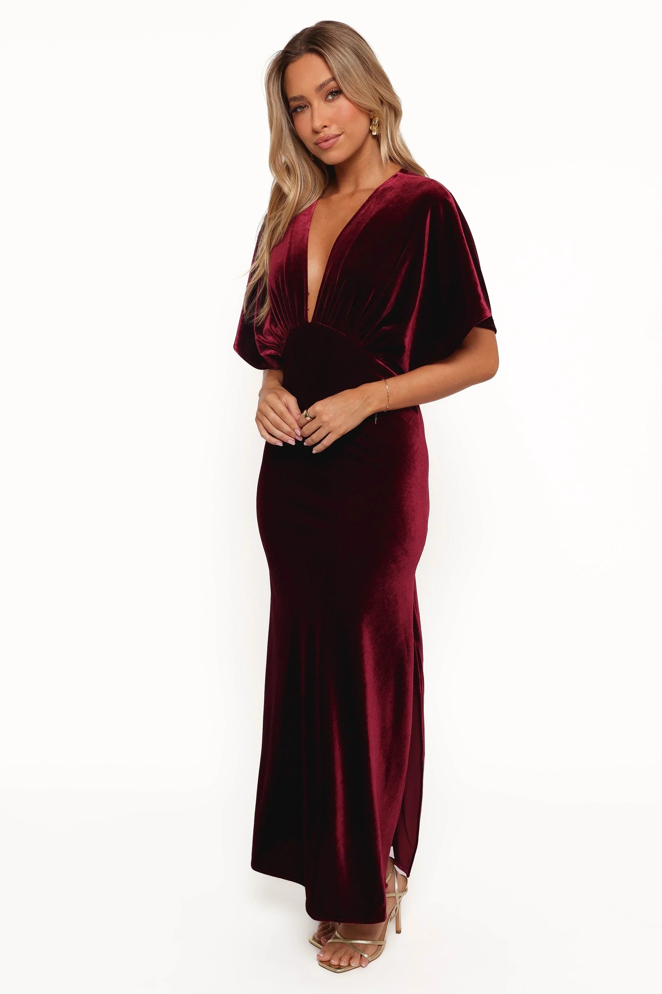 Robe longue en velours Ricki - Lie de vin