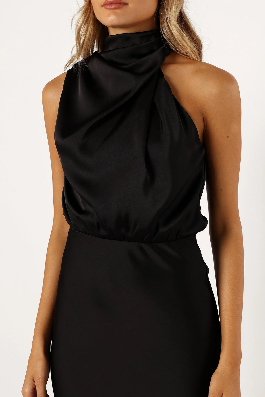 Robe midi Anabelle à col montant - Noir