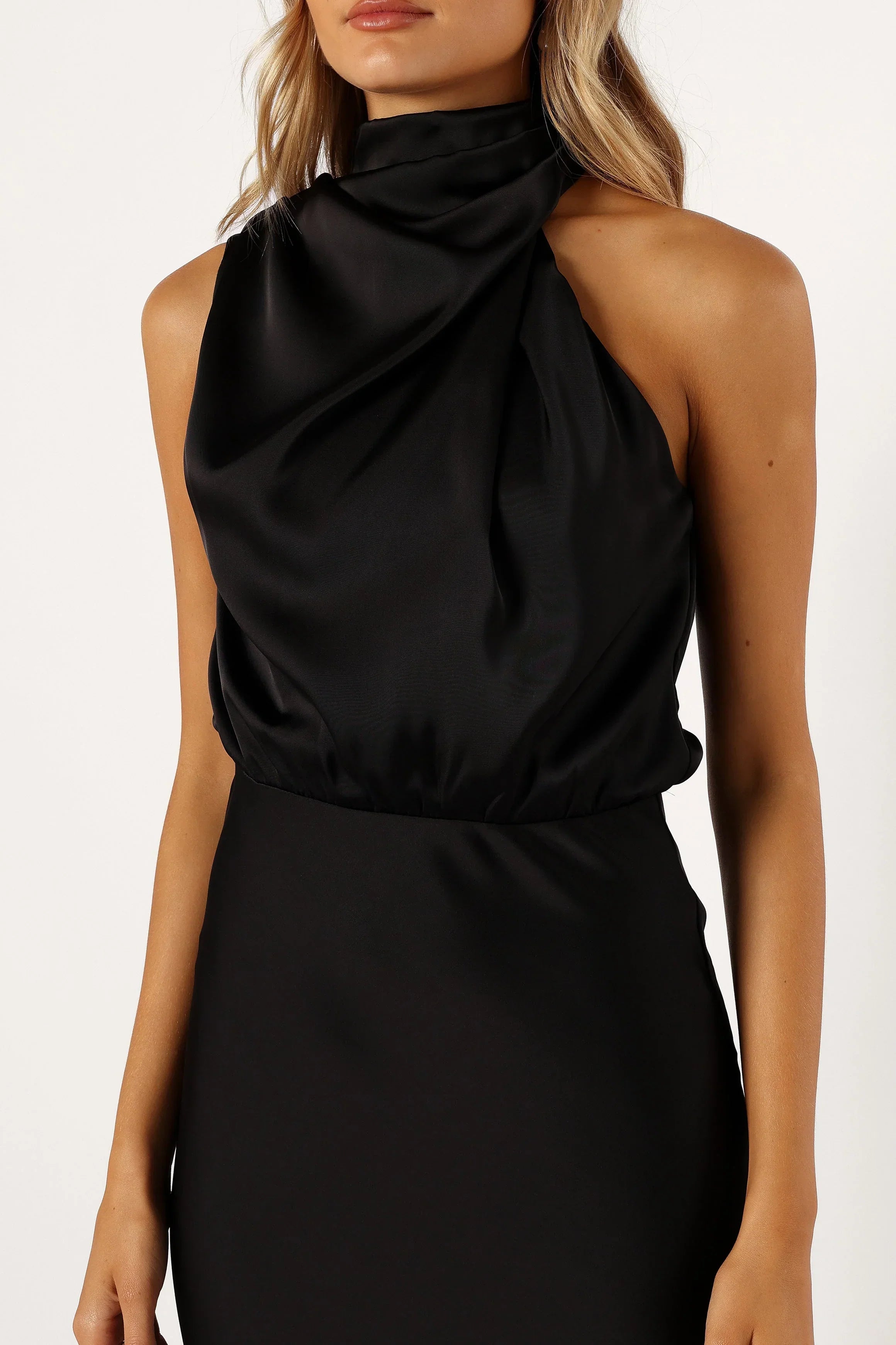 Robe midi Anabelle à col montant - Noir