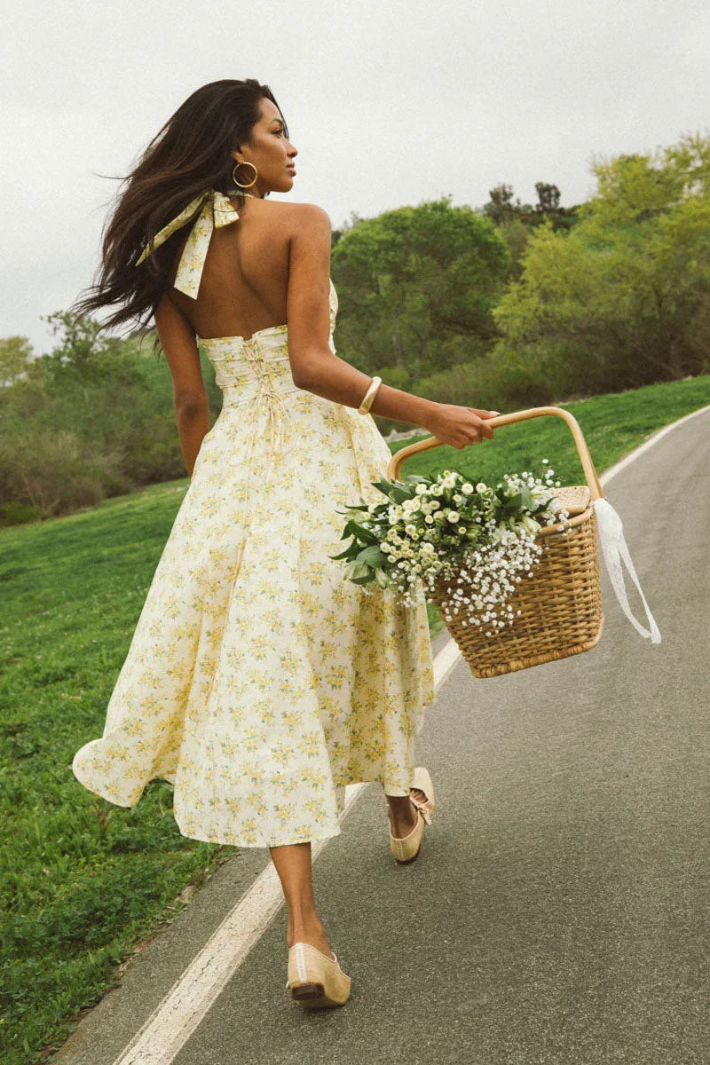 Robe midi à licou fleurie Alice
