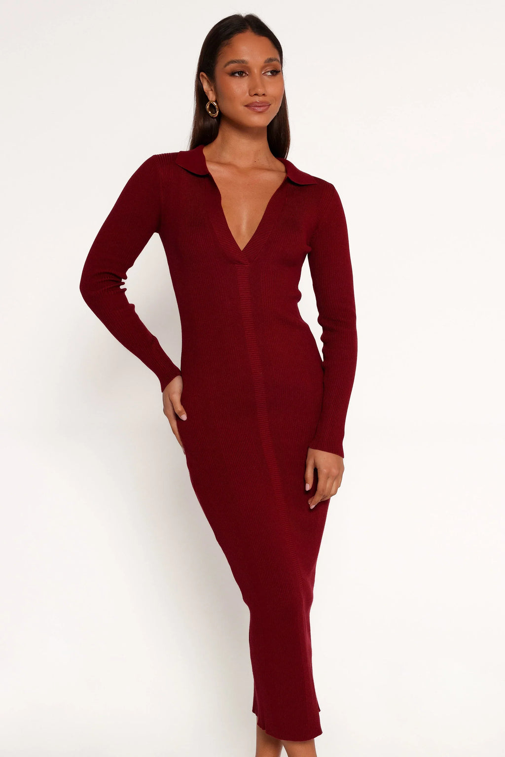 Robe midi à manches longues Collins - Couleur vin