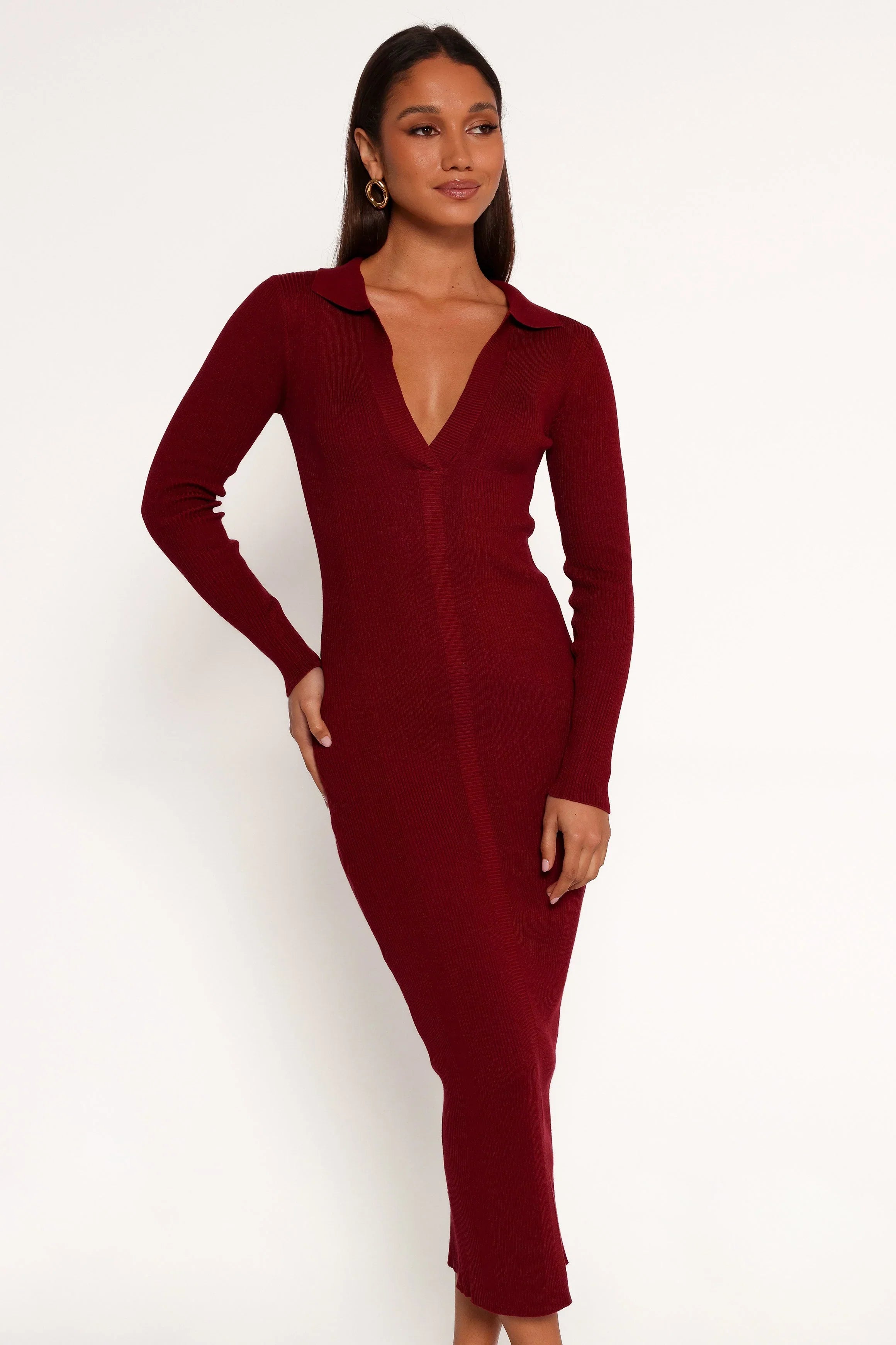 Robe midi à manches longues Collins - Couleur vin