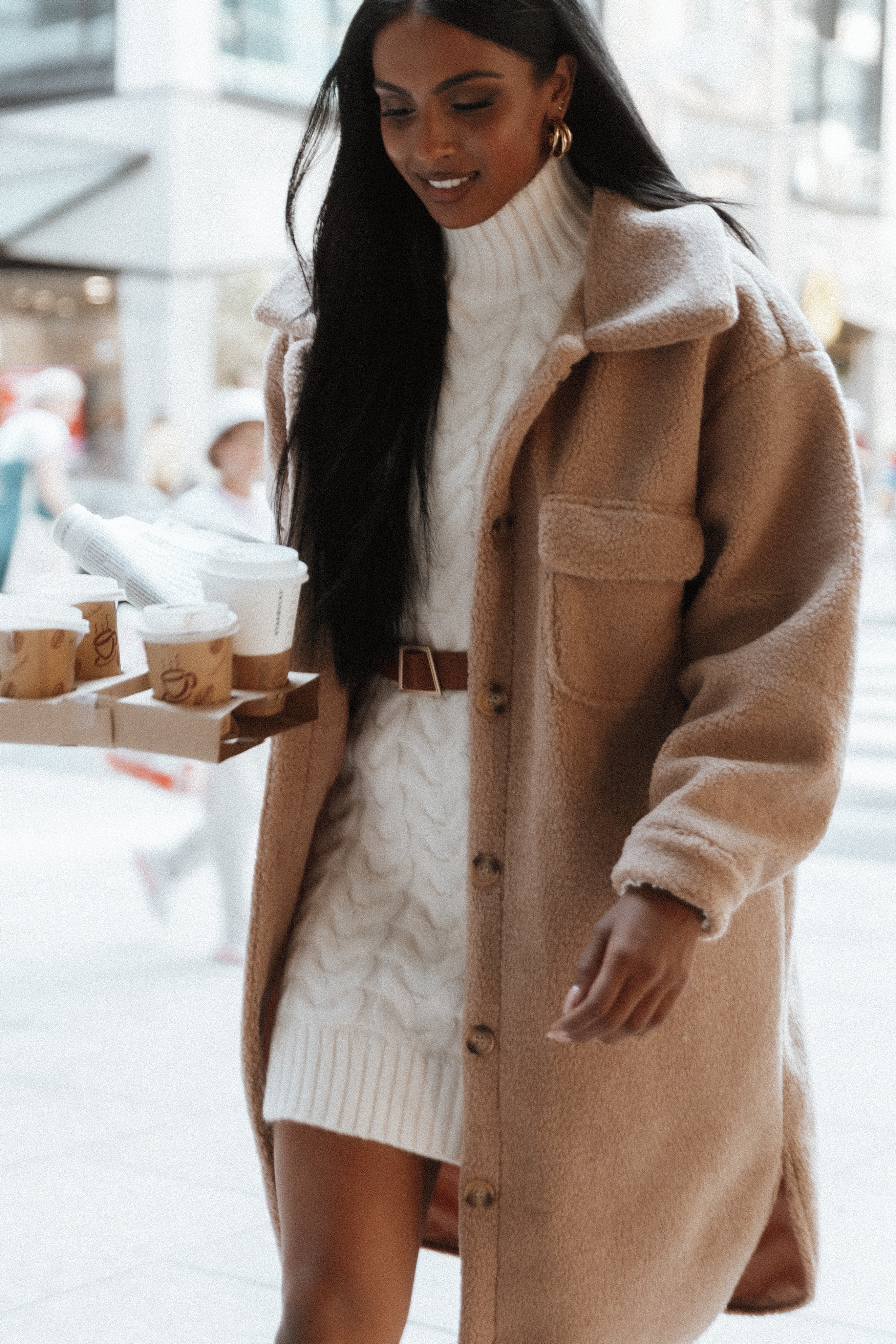 Mini-robe en maille sans manches à col roulé Cozette - Crème