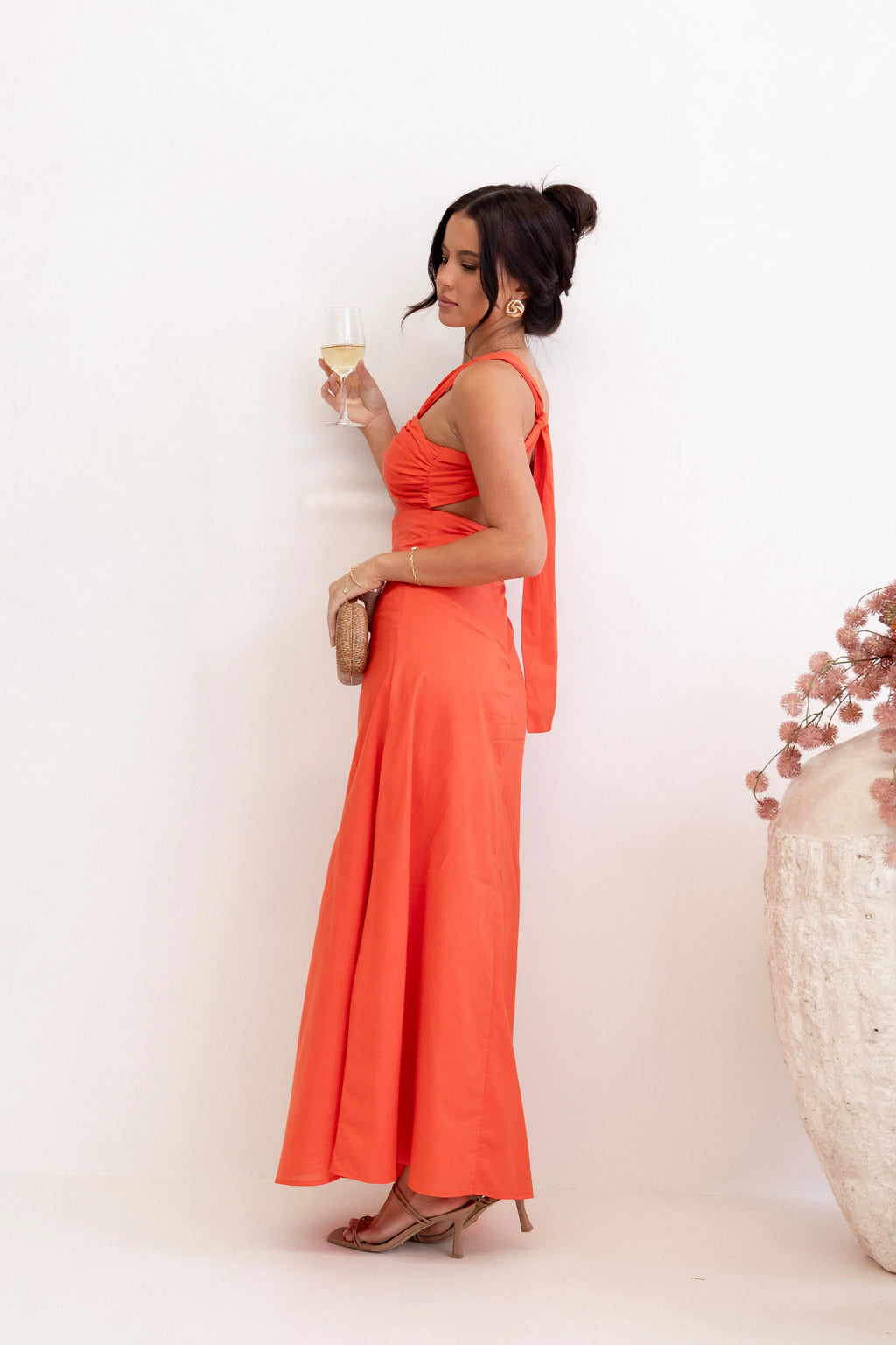 Robe longue asymétrique Luna - Tangerine