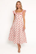 Robe longue Lucille – Motif floral rouge