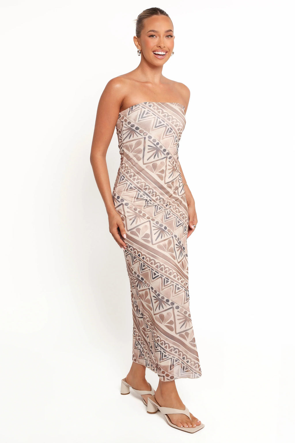 Robe midi sans bretelles Saskia - Marron