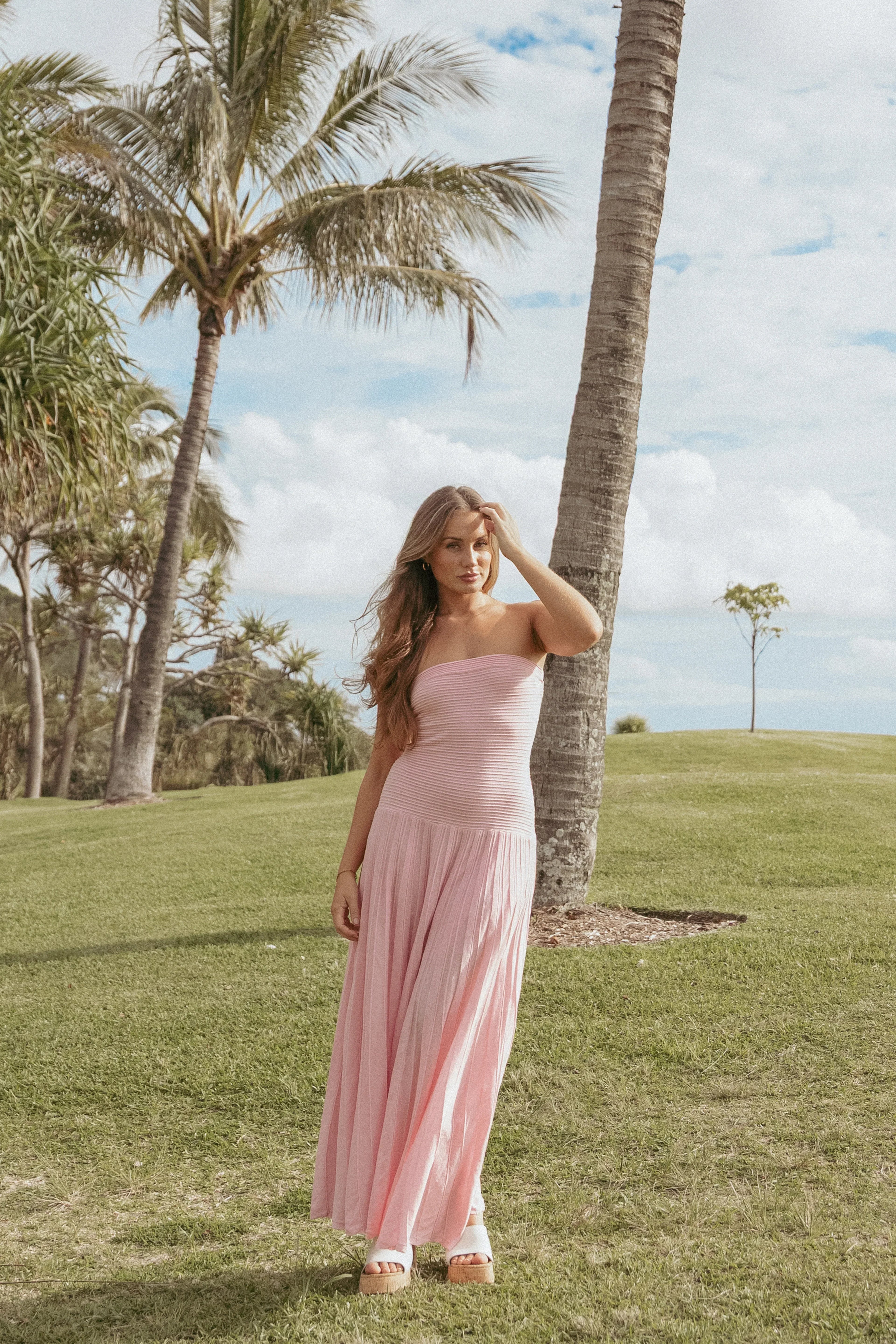 Robe longue sans bretelles Cadenza - Rose