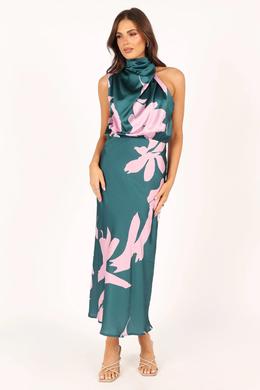 Robe Midi Anabelle Col Montant - Vert Rose