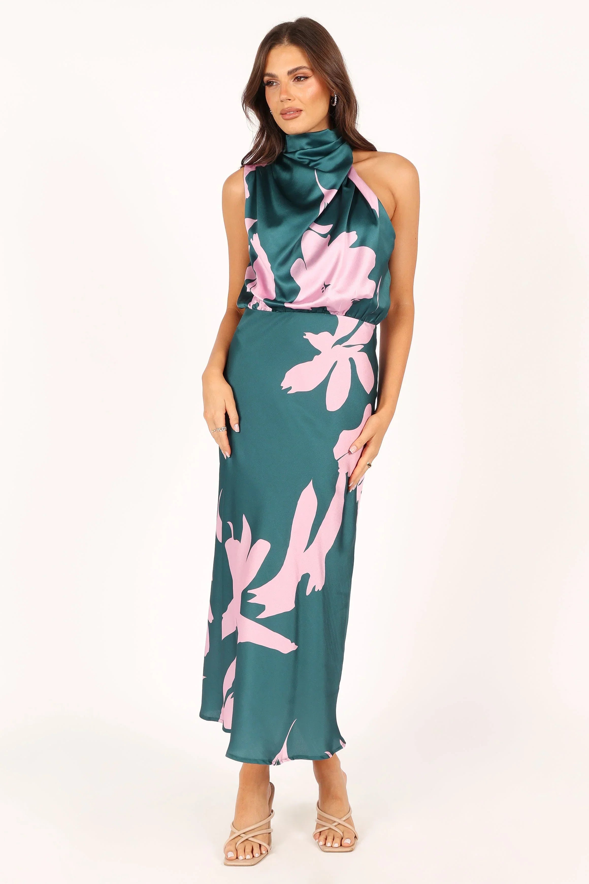 Robe Midi Anabelle Col Montant - Vert Rose