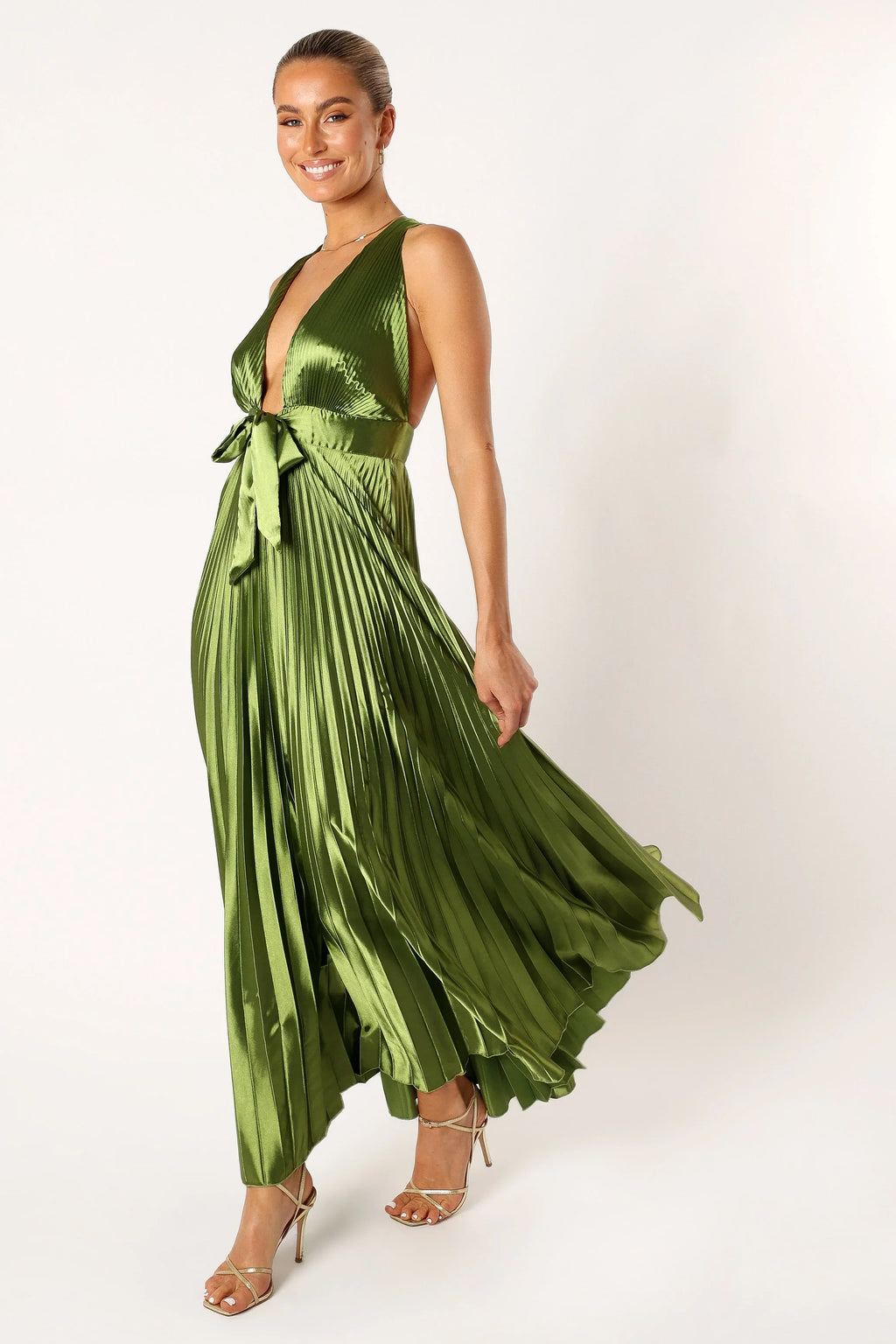 Robe longue plissée Kris - Vert olive