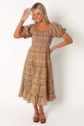 Robe midi Soliel à manches bouffantes - Noir havane