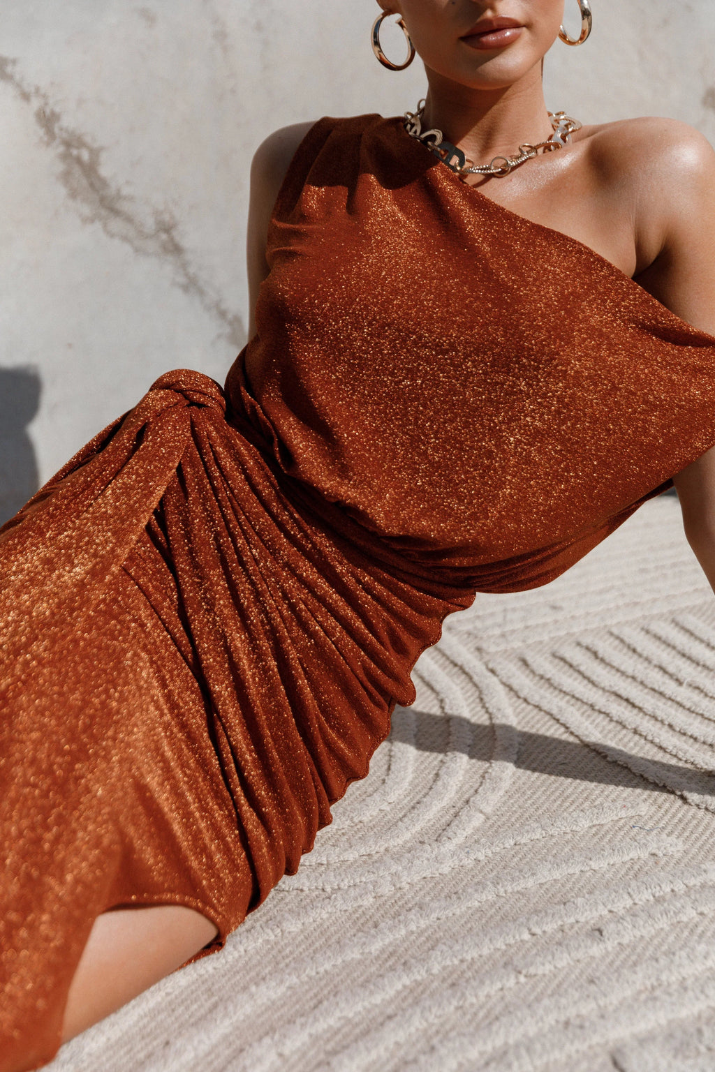 Robe midi Santiago à épaules dénudées - Bronze