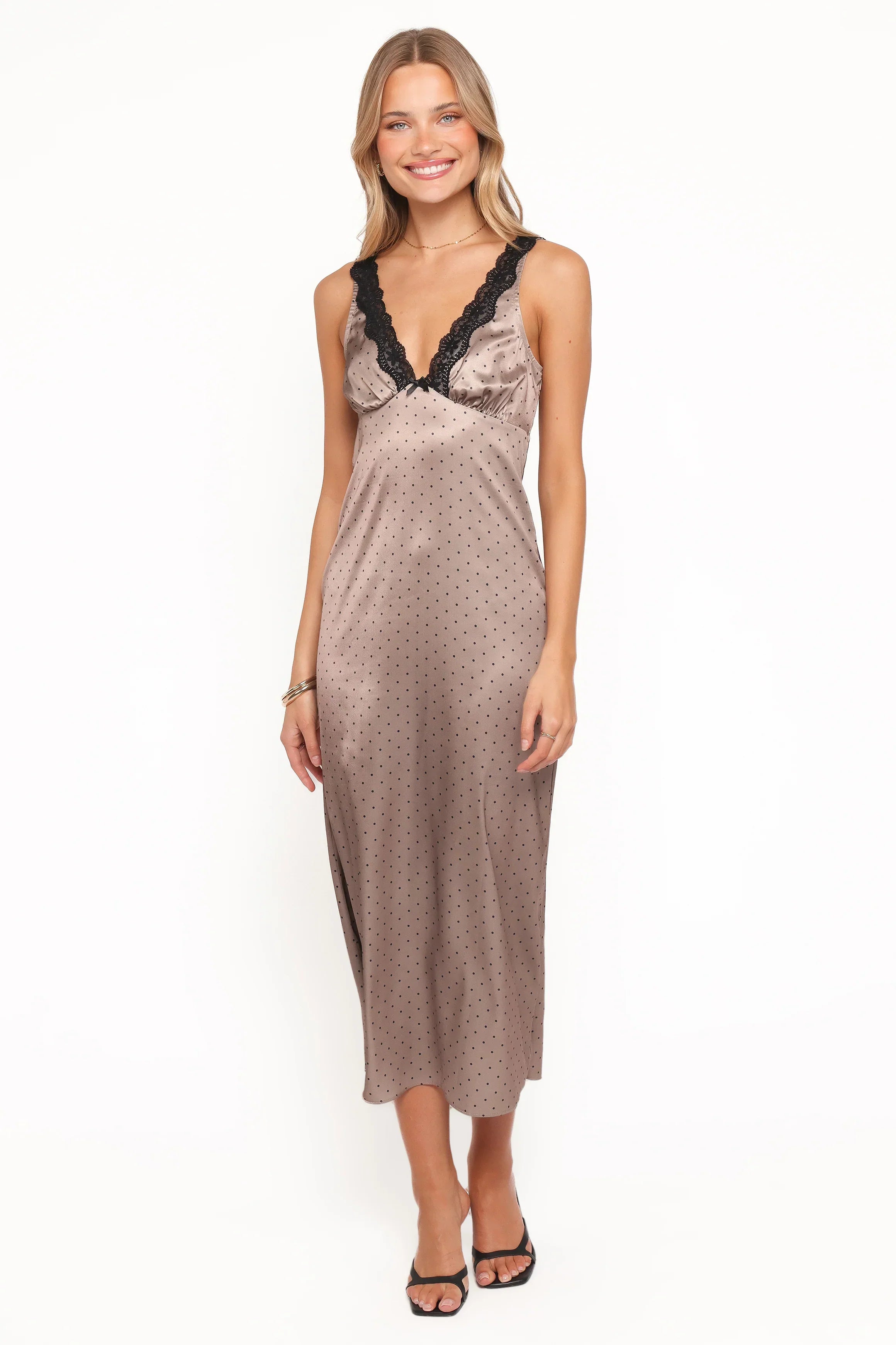 Robe longue Joselyn en dentelle - à pois