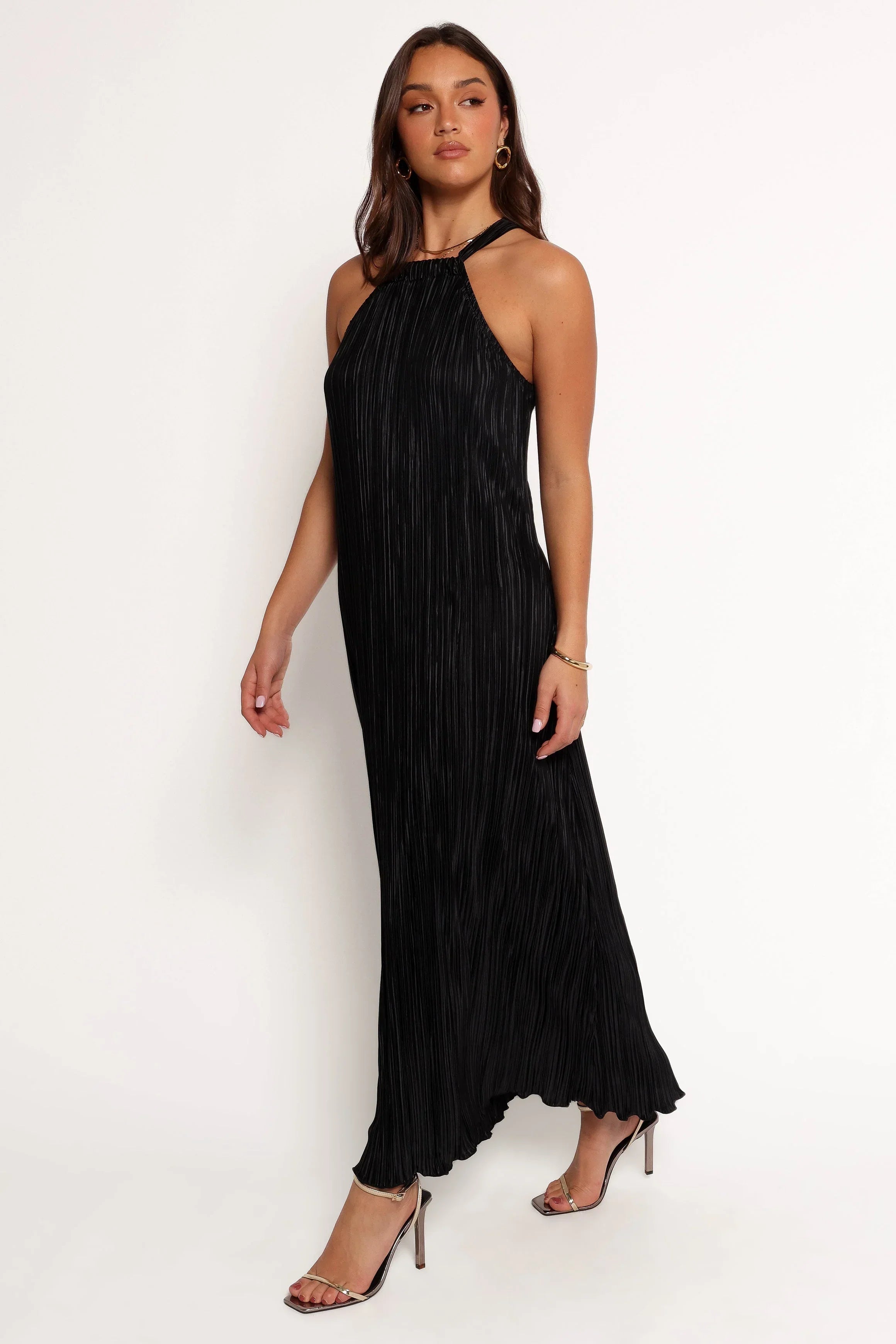 Robe longue dos nu plissée Melody - Noire