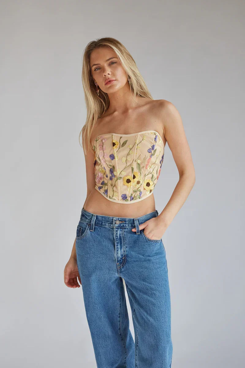 Haut corset en dentelle florale Marigold