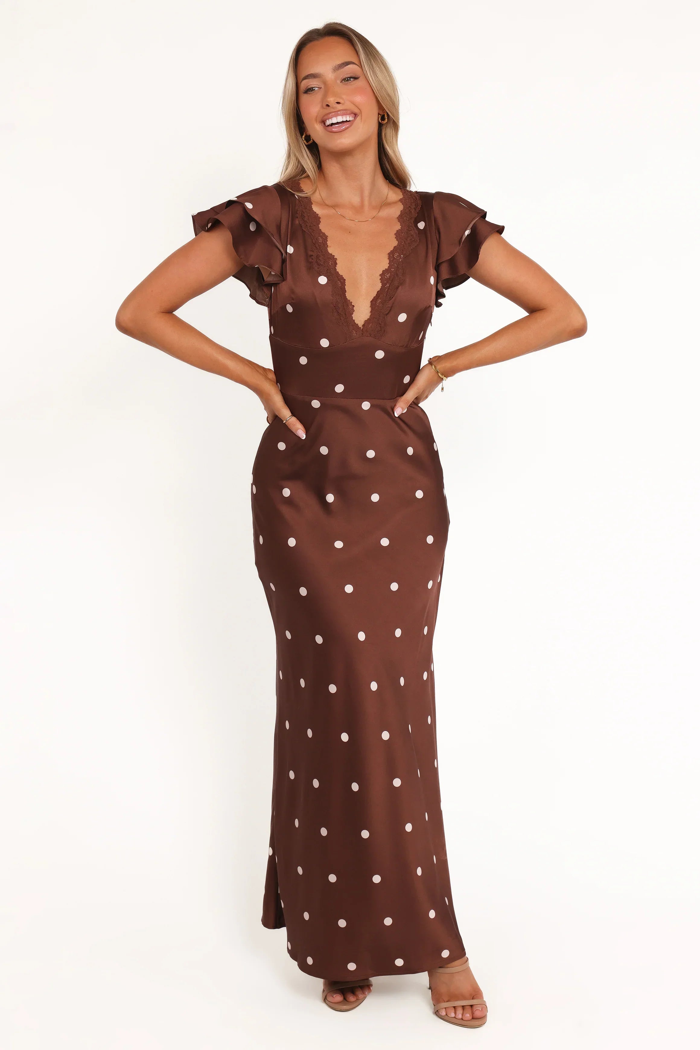 Robe longue Arella - Marron à pois