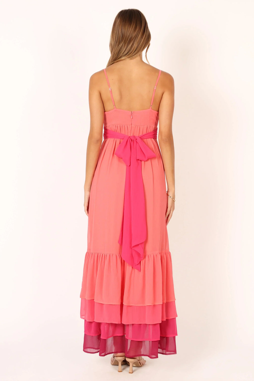 Robe longue étagée BomBon - Rose corail vif