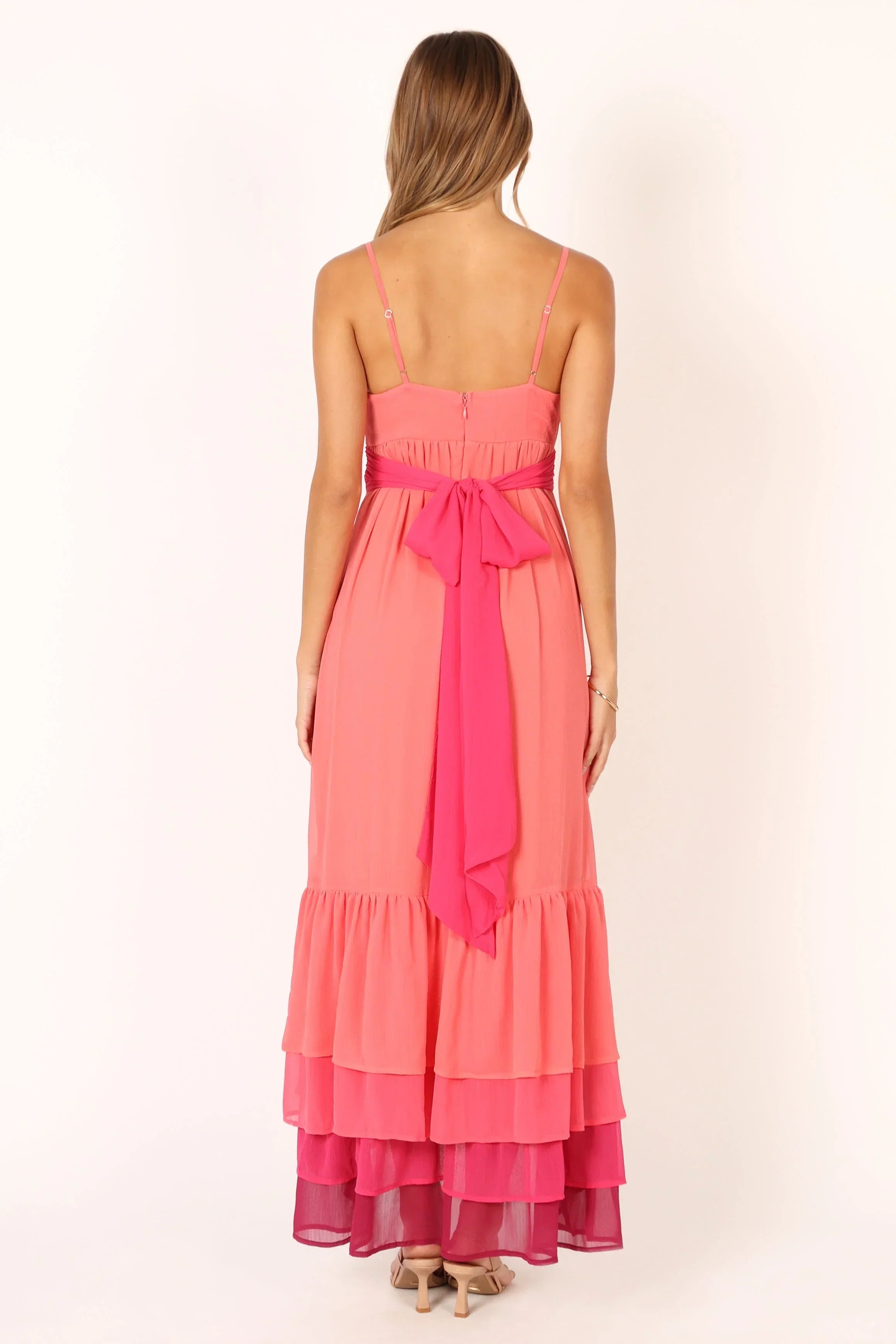 Robe longue étagée BomBon - Rose corail vif