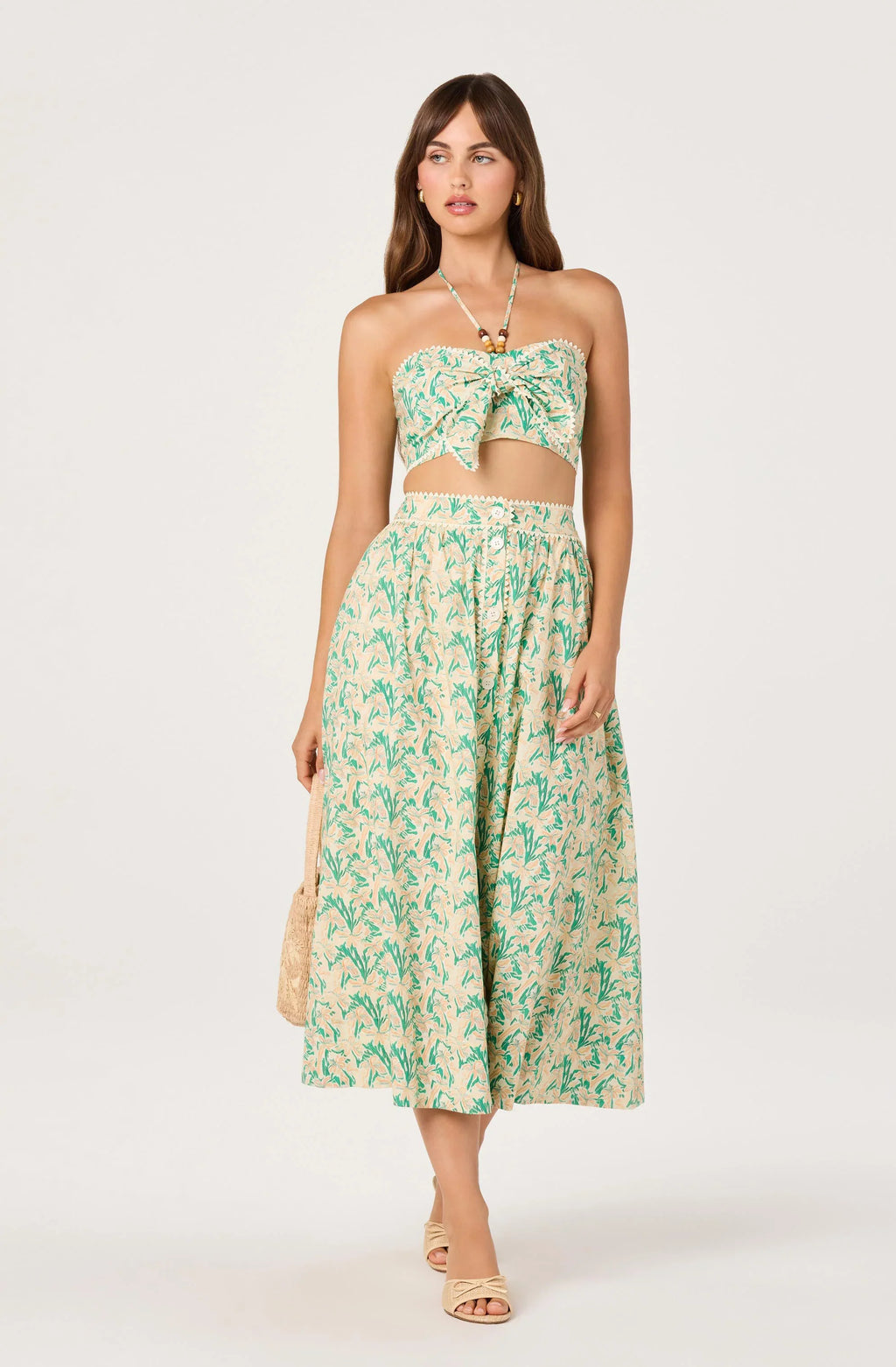 Keesha Button-Front Floral Midi Skirt