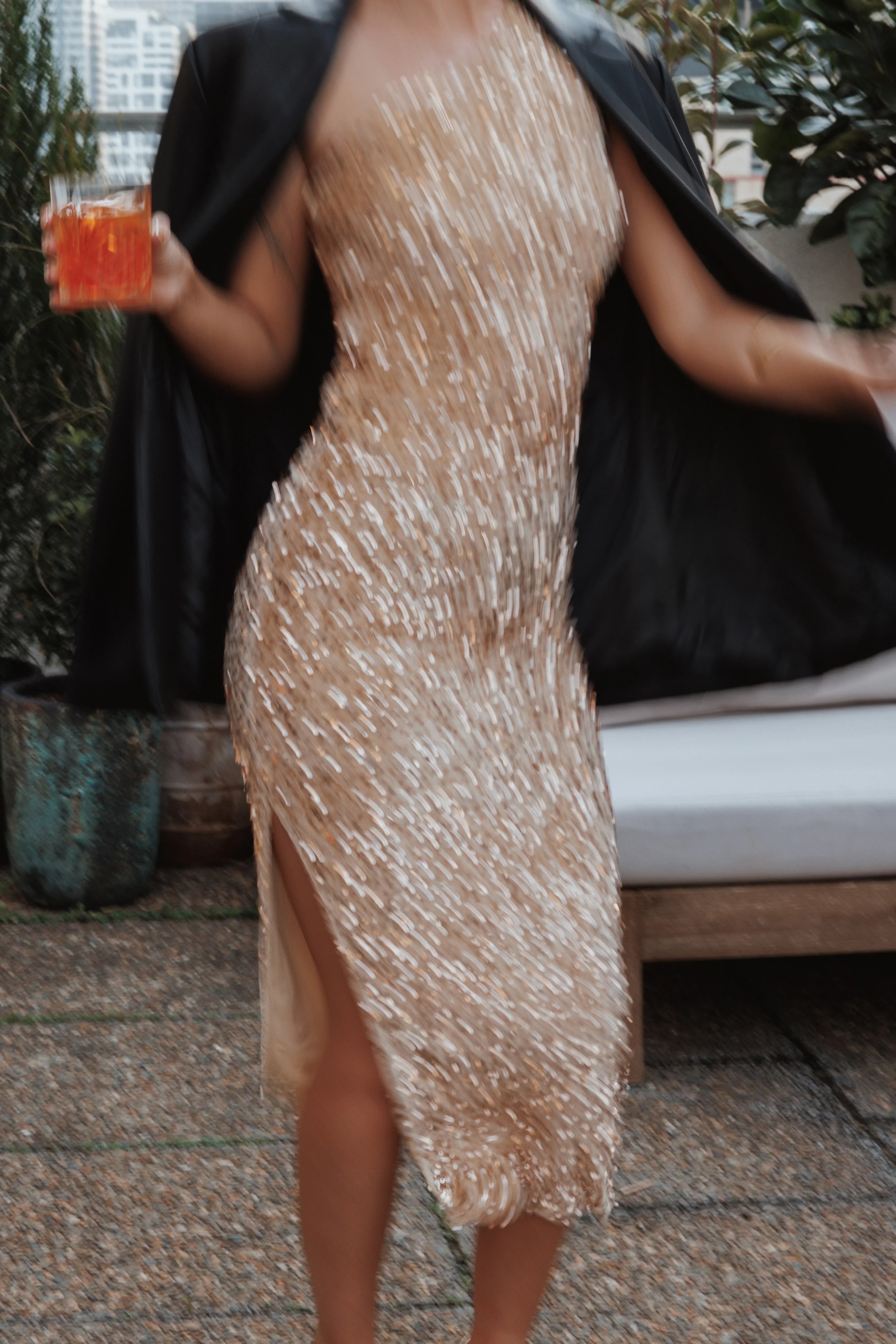 Kiki One Shoulder Midi Dress - Gold