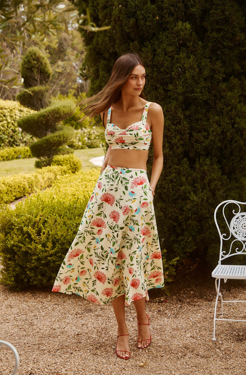 Myria Print Linen A-Line Midi Skirt