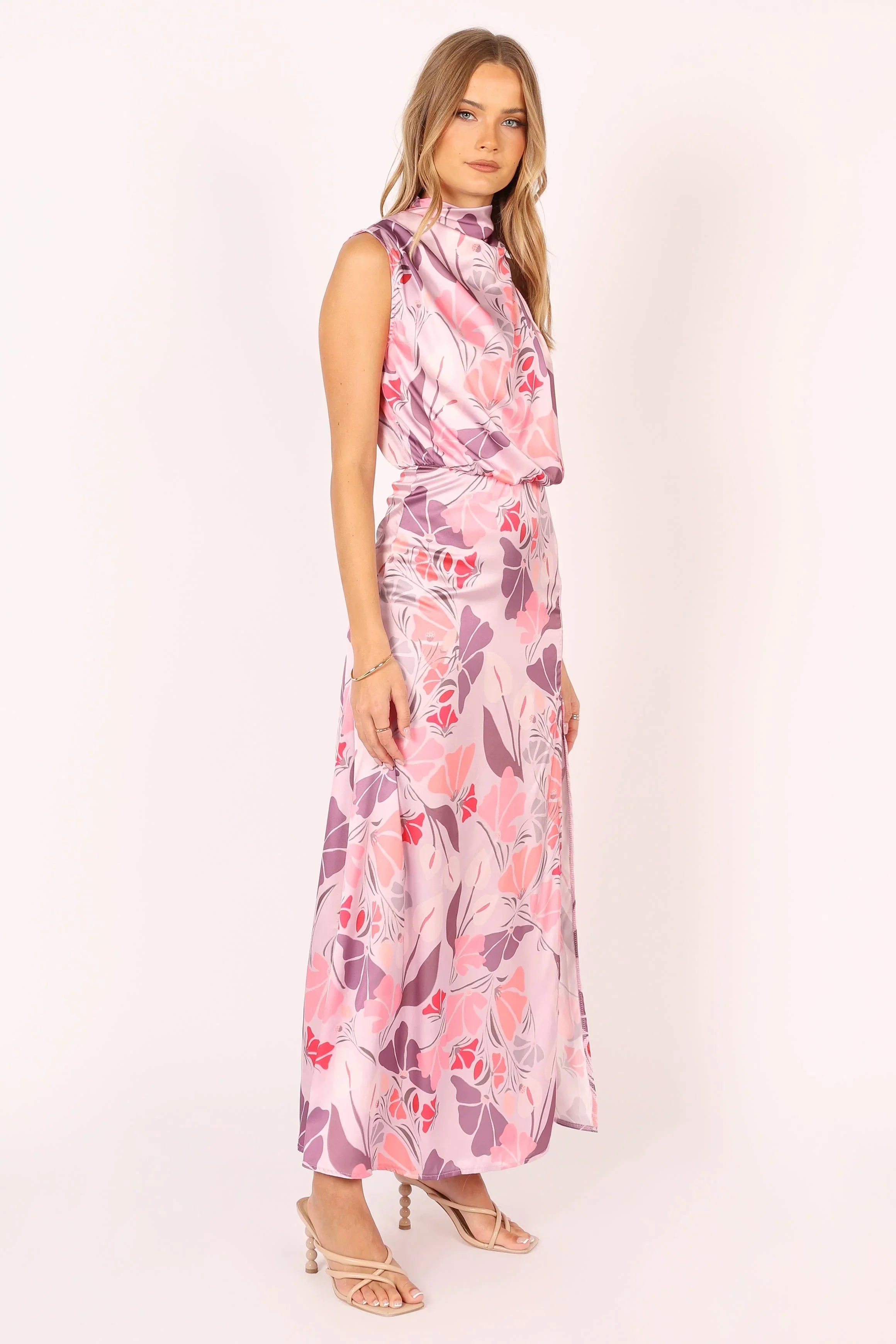 Robe longue Amelia à encolure américaine - Rose fleuri