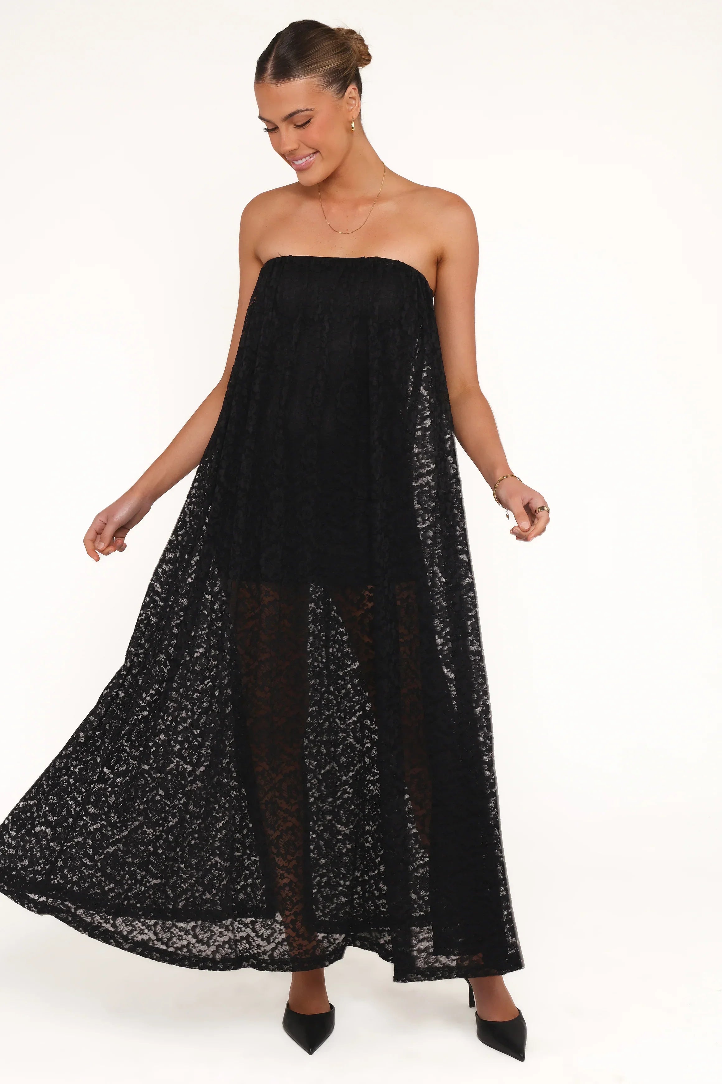 Robe longue Davina - Dentelle noire