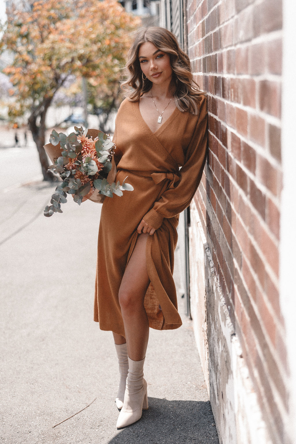 Robe midi en maille Nova - Camel