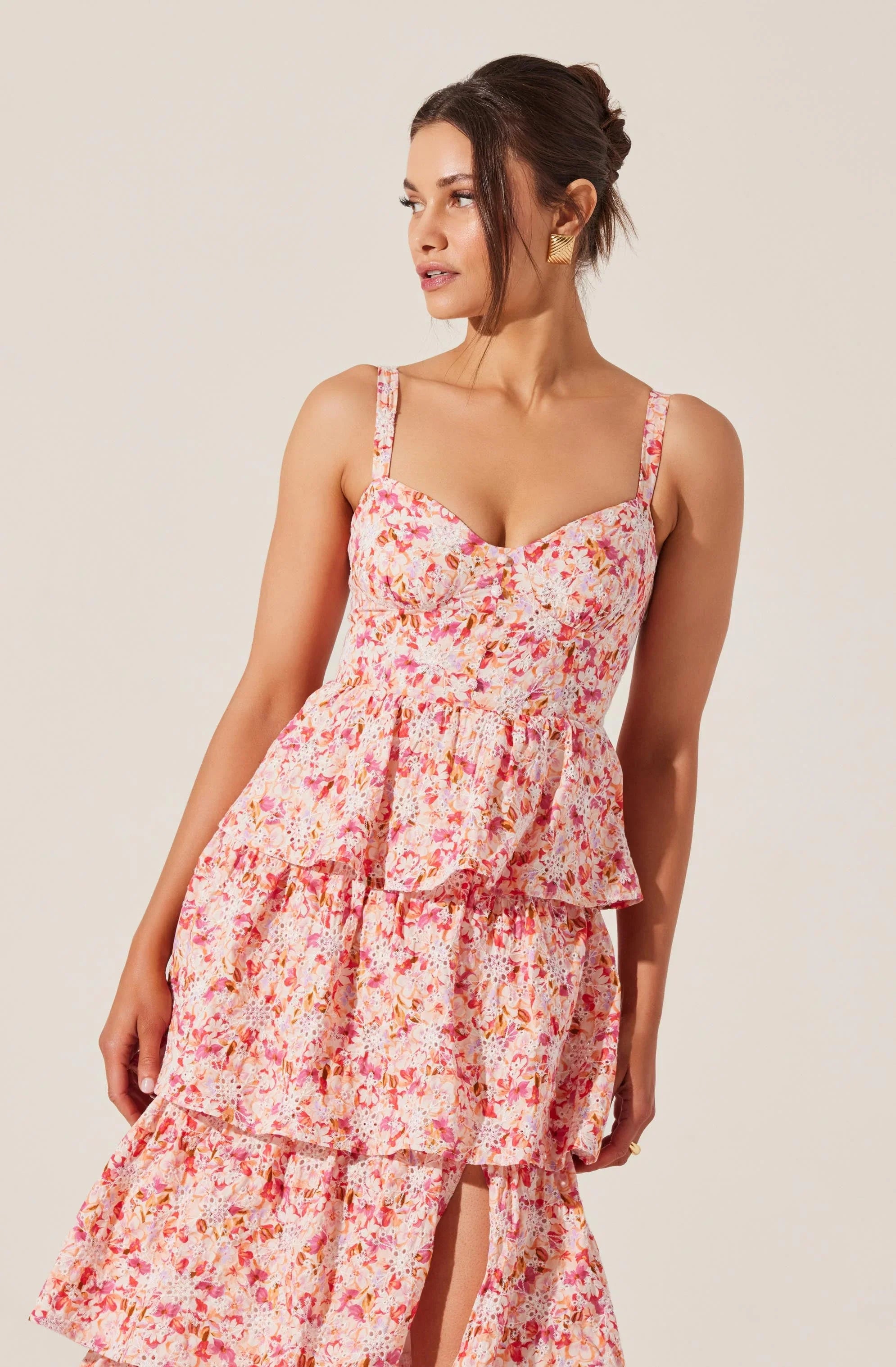 Midsummer Eyelet Tiered Floral Maxi Dress