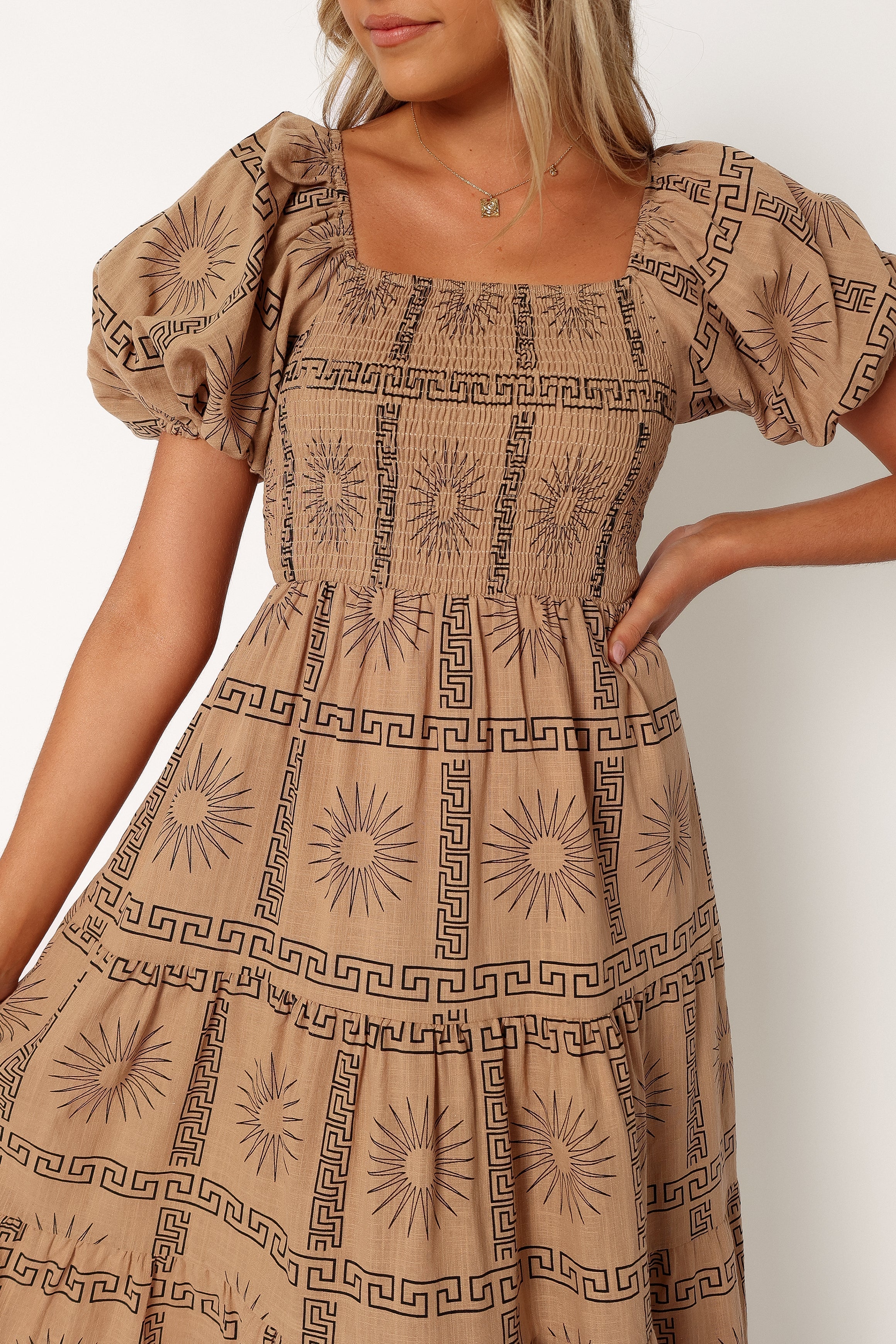 Robe midi Soliel à manches bouffantes - Noir havane
