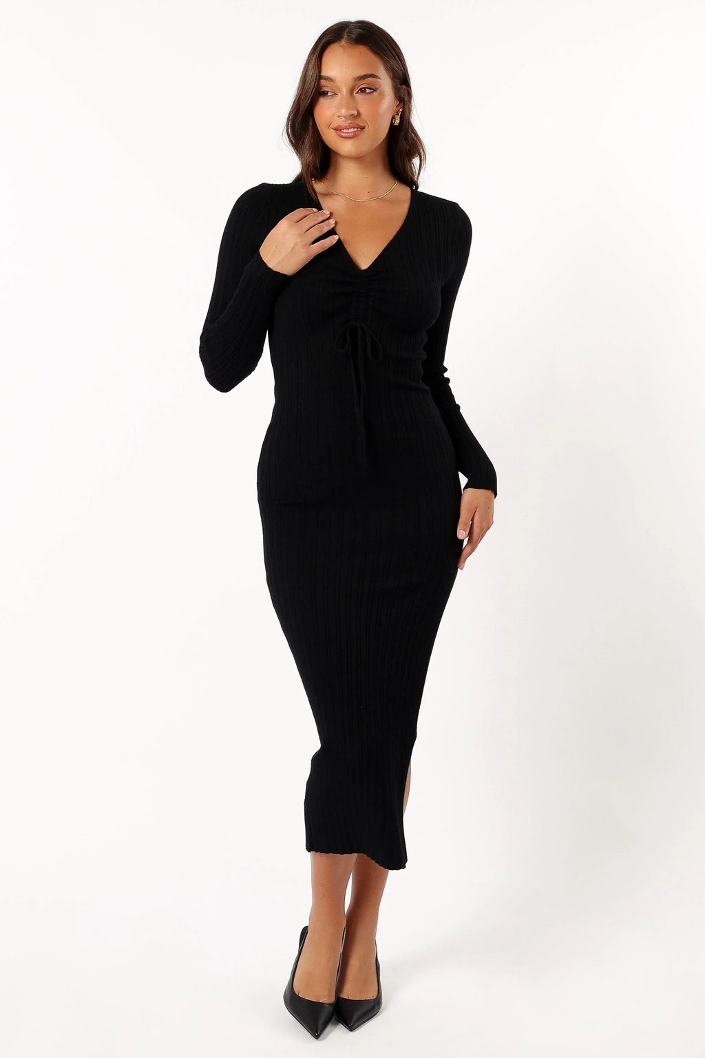 Robe midi à manches longues Irene - Noir