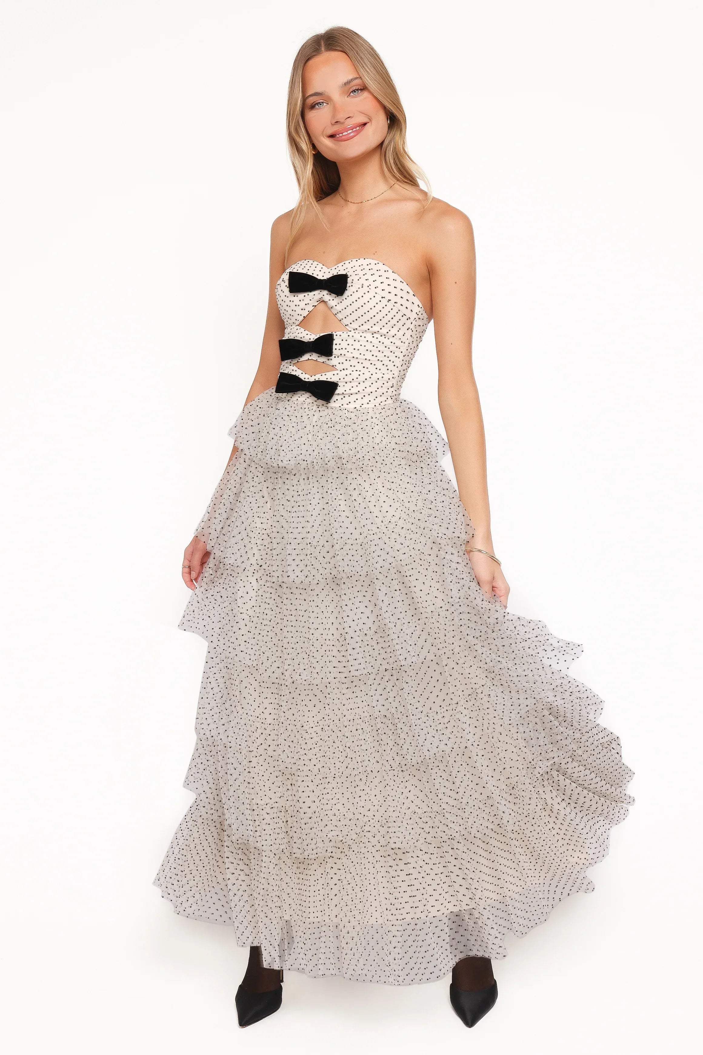 Robe midi bustier Kelari – Crème à pois