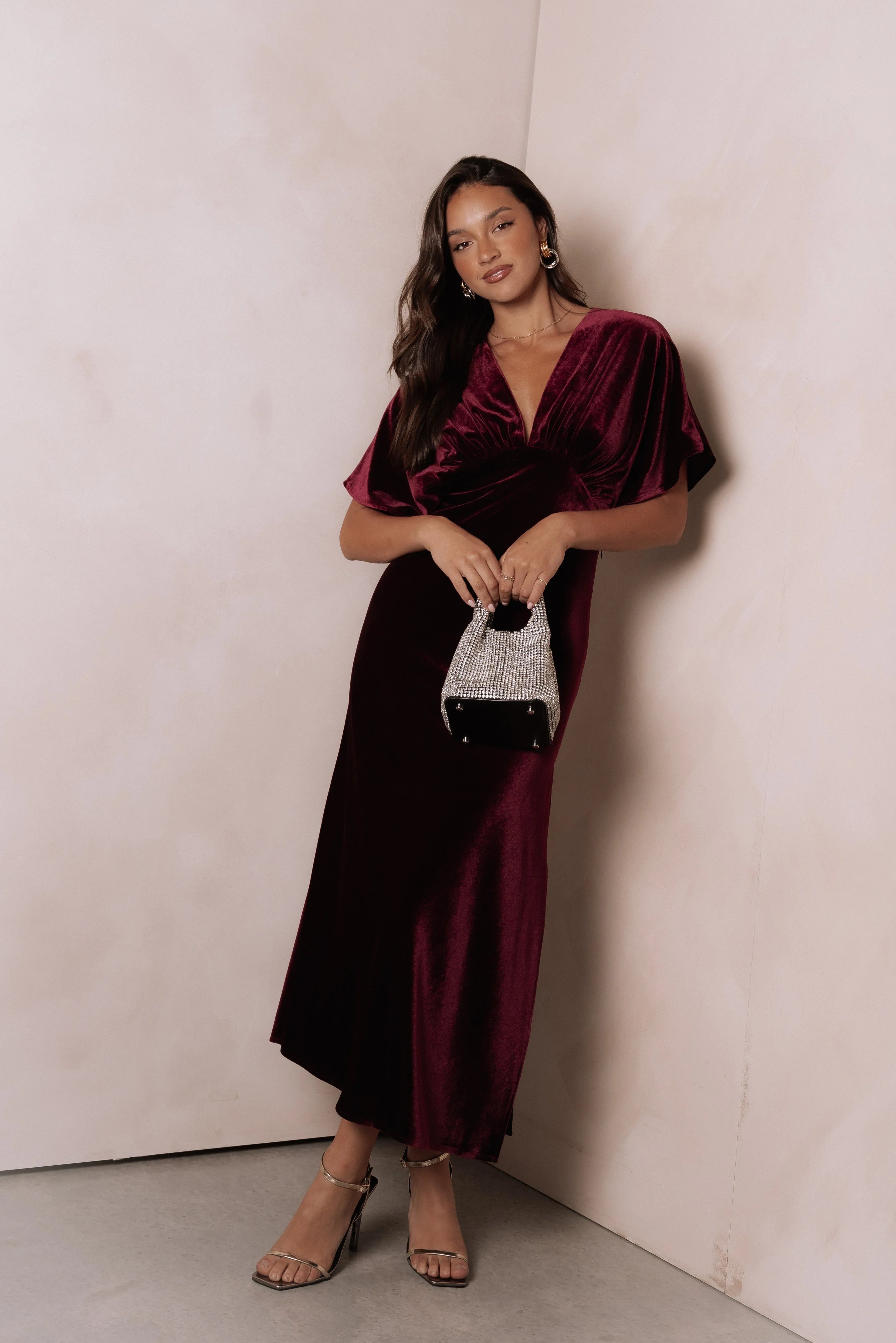 Robe longue en velours Ricki - Lie de vin