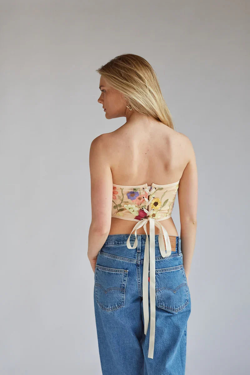 Haut corset en dentelle florale Marigold